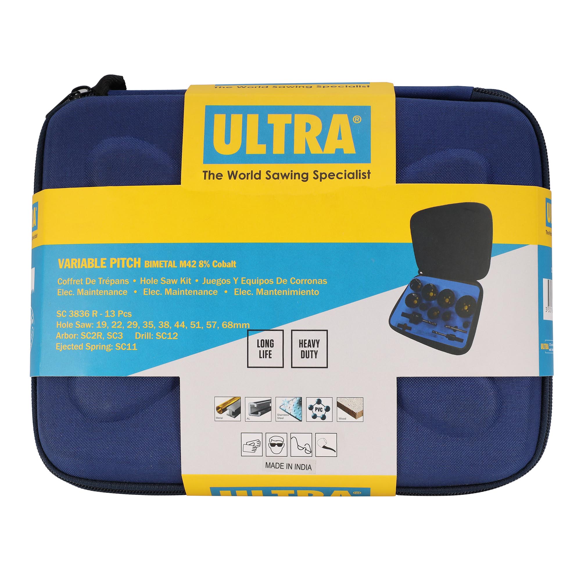 Набор коронок ULTRA Bi-metall 19-68мм HSSE-Co8 13пр SC 3836R