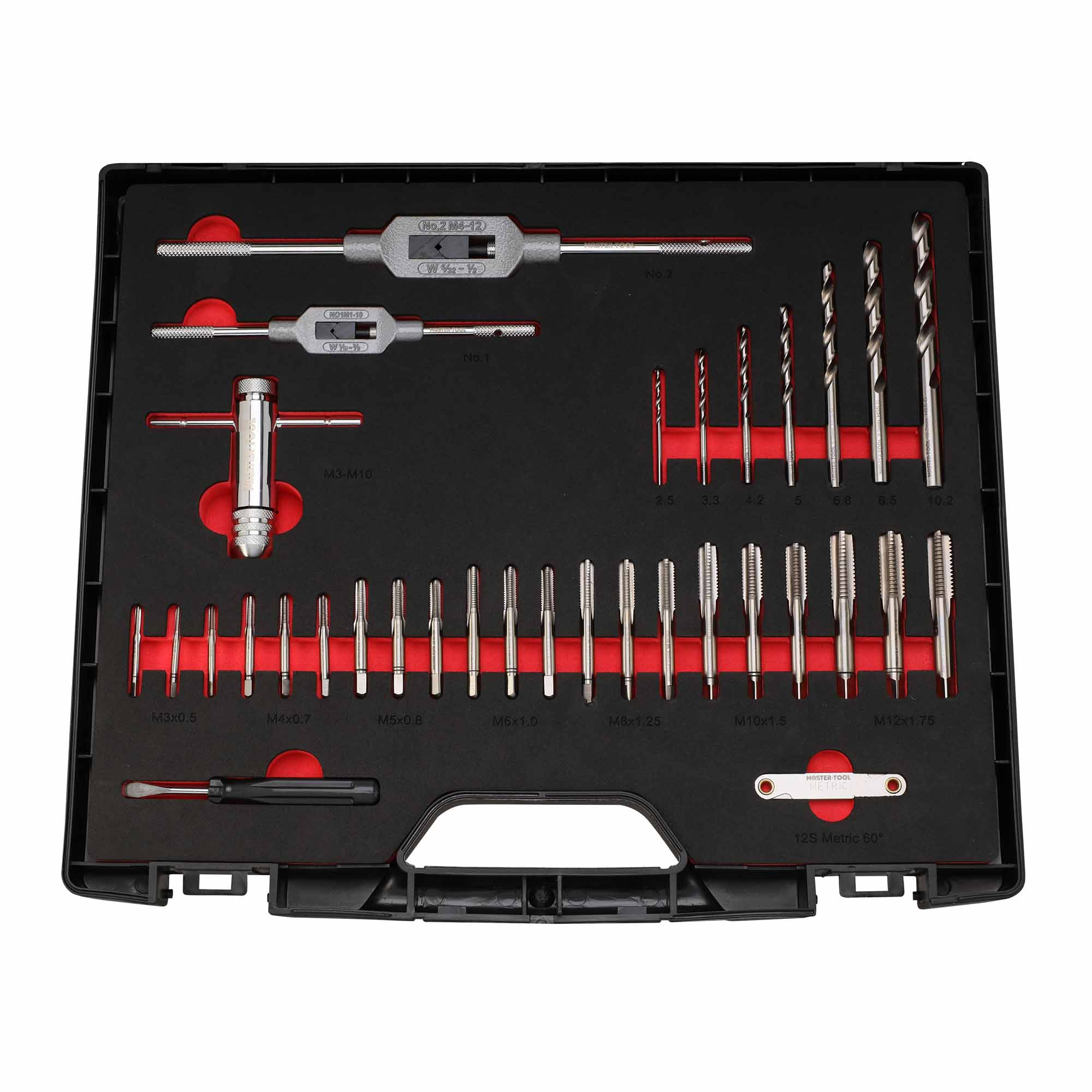 Набор метчиков и плашек MASTER-TOOL M3 -M12 HSS-G 45пр 1014901010002