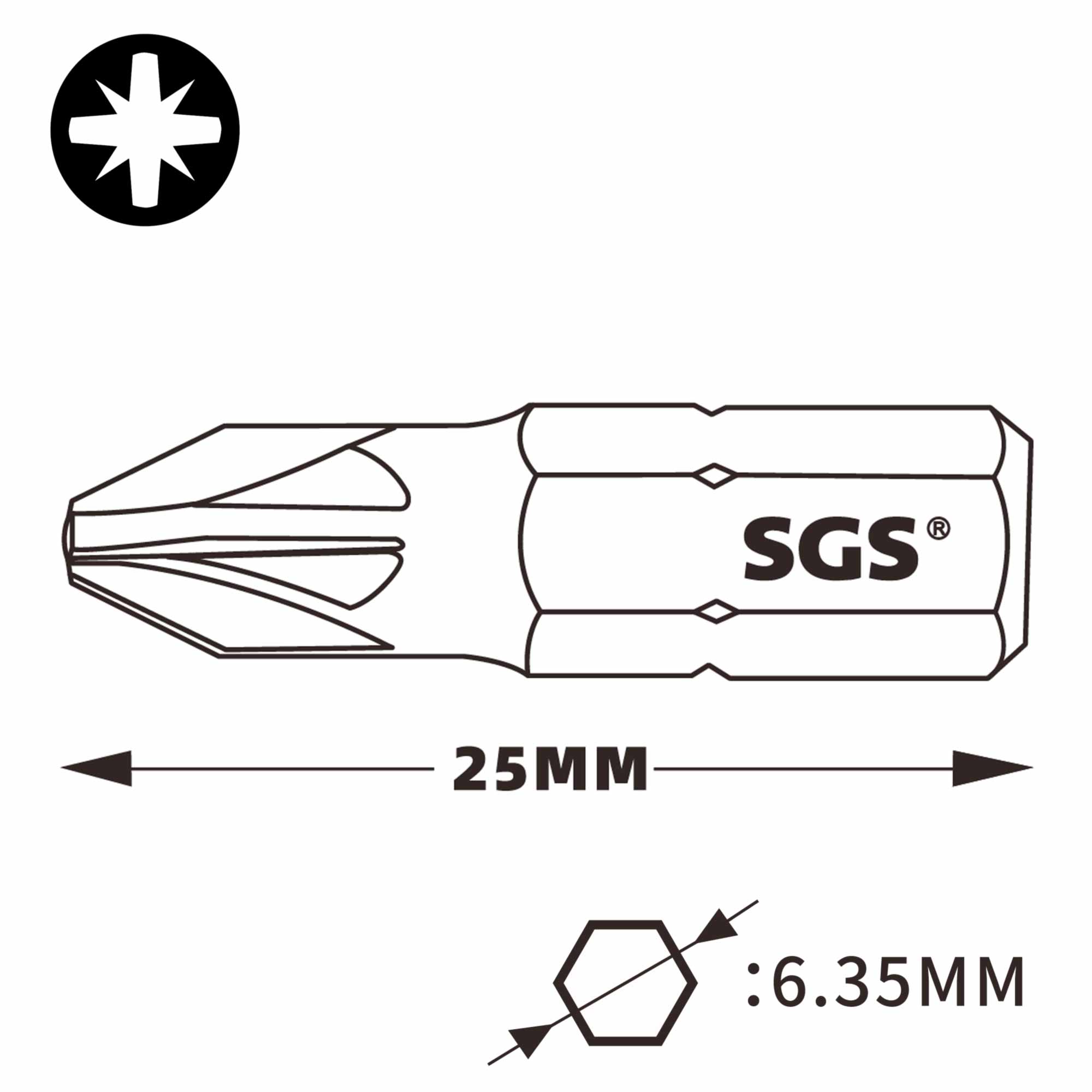 Бита ударная Impact SGS PZ2х25мм S2 1шт 6325-PZ2-IB