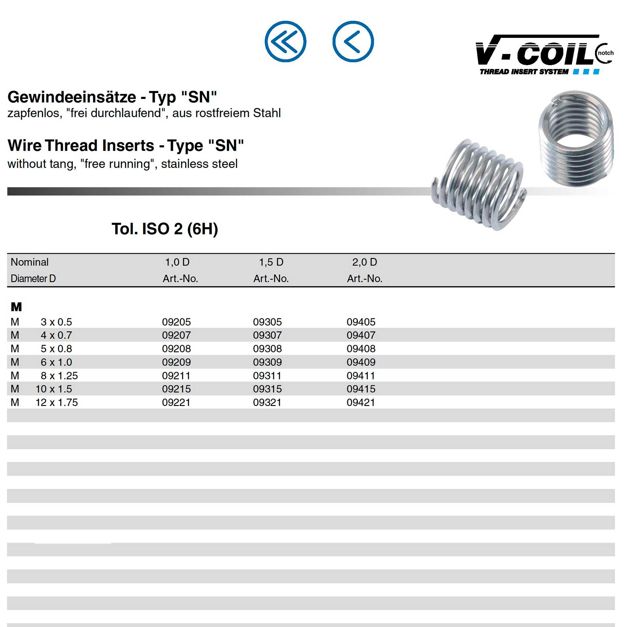 Вставка резьбовая М 8,0х1,25 DIN8140SN (Нерж. сталь) 2,0xD 6h V-COIL 1шт Volkel 09411