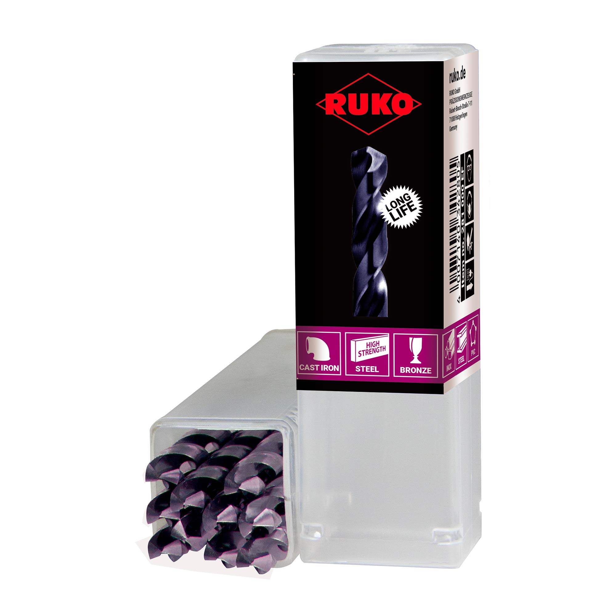 Сверло по металлу Ruko 2,5x57/30мм DIN338 HSSE-Co8 TiALN h8 5xD 130° 281025EF