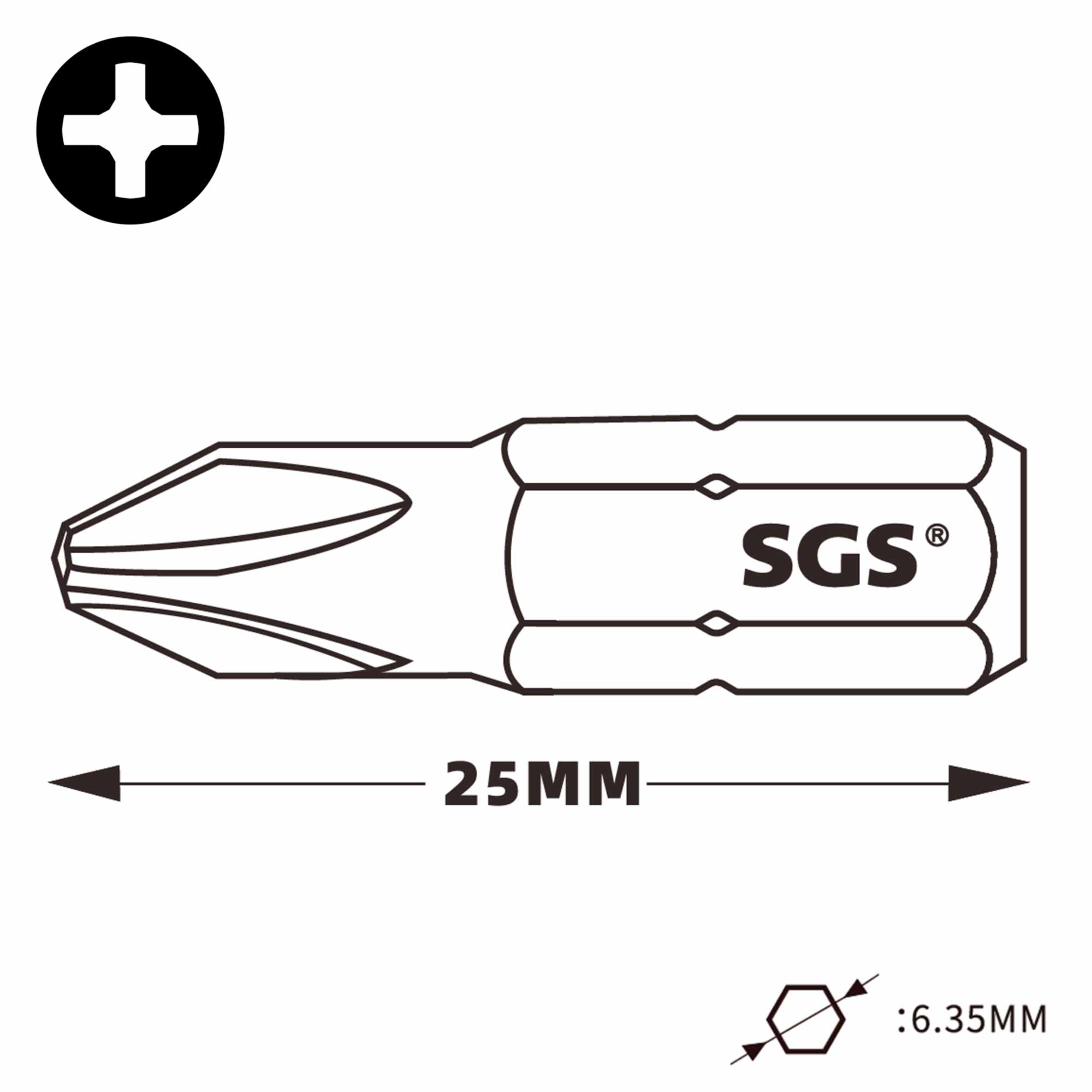 Бита магнитная SGS PH1х25мм S2 1шт 6325-PH1-Anti-Slip