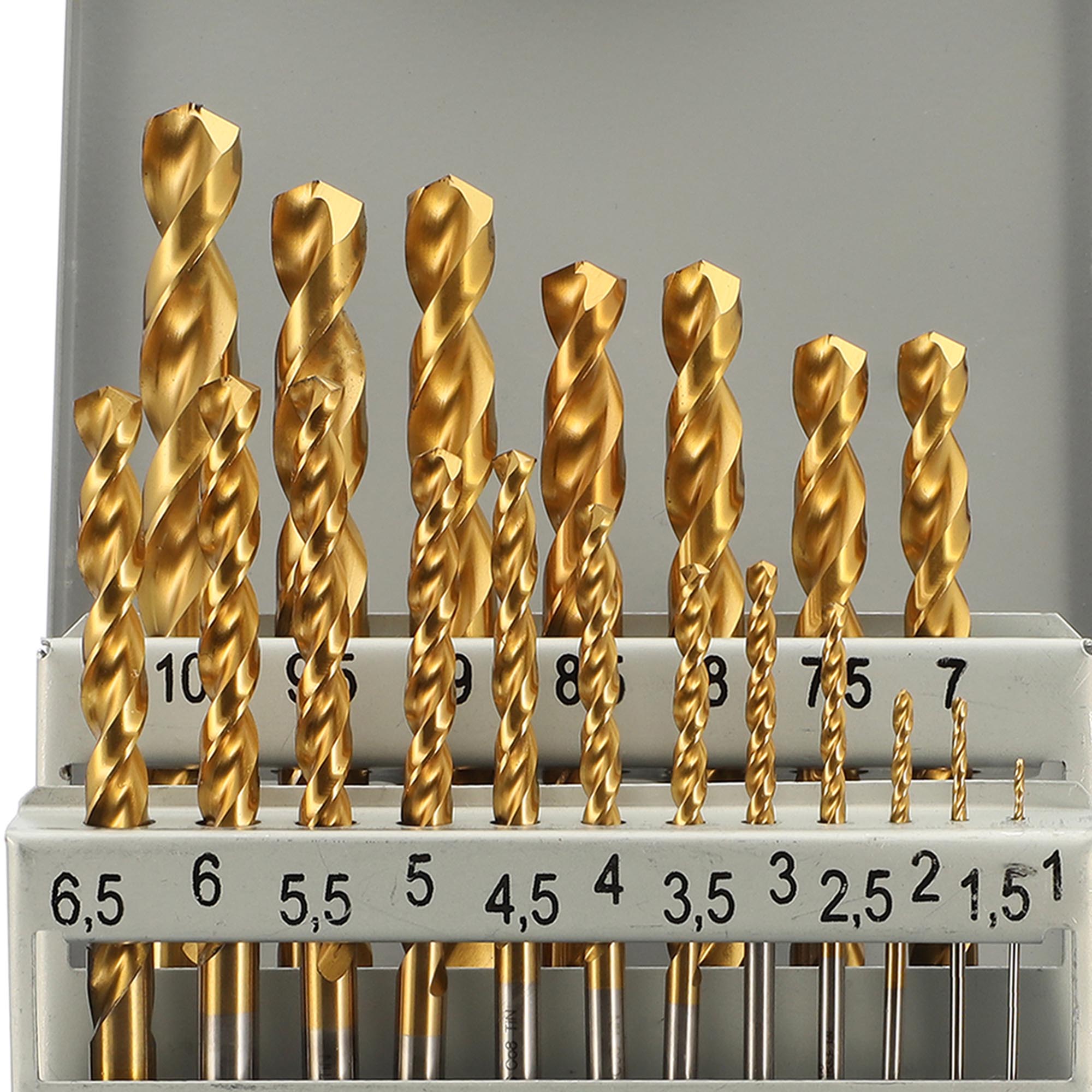 Набор сверл по металлу H-Tools 1-10мм 19шт HSSE-Co8 TiN 135° DIN338 08351100