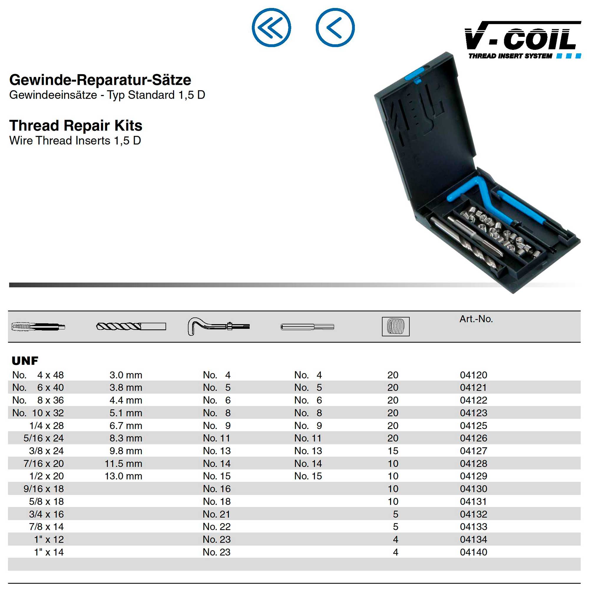Набор для восстановления резьбы №4 -48-UNF 24пр V-Coil Volkel 04120