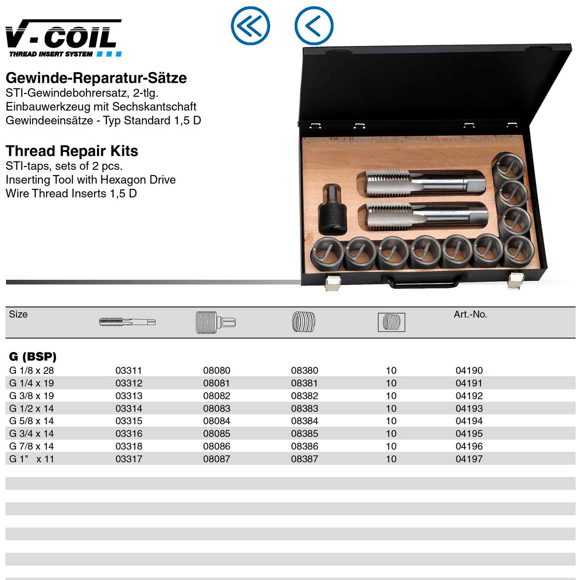 Набор для восстановления резьбы 7/8" -14-G(BSP) 12пр V-Coil Volkel 04196