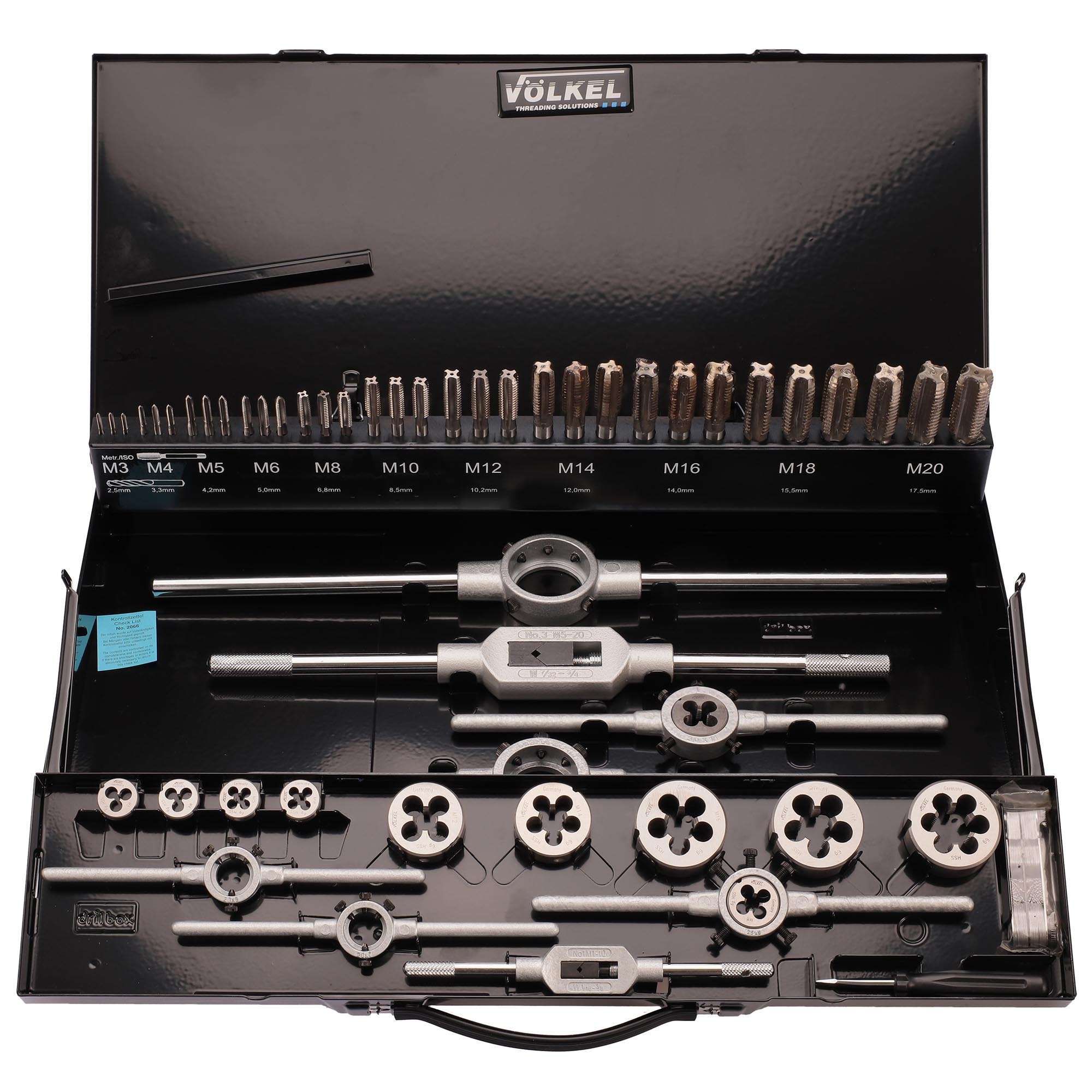Набор метчиков и плашек Volkel M3-M20 HSS-G 54пр 49205