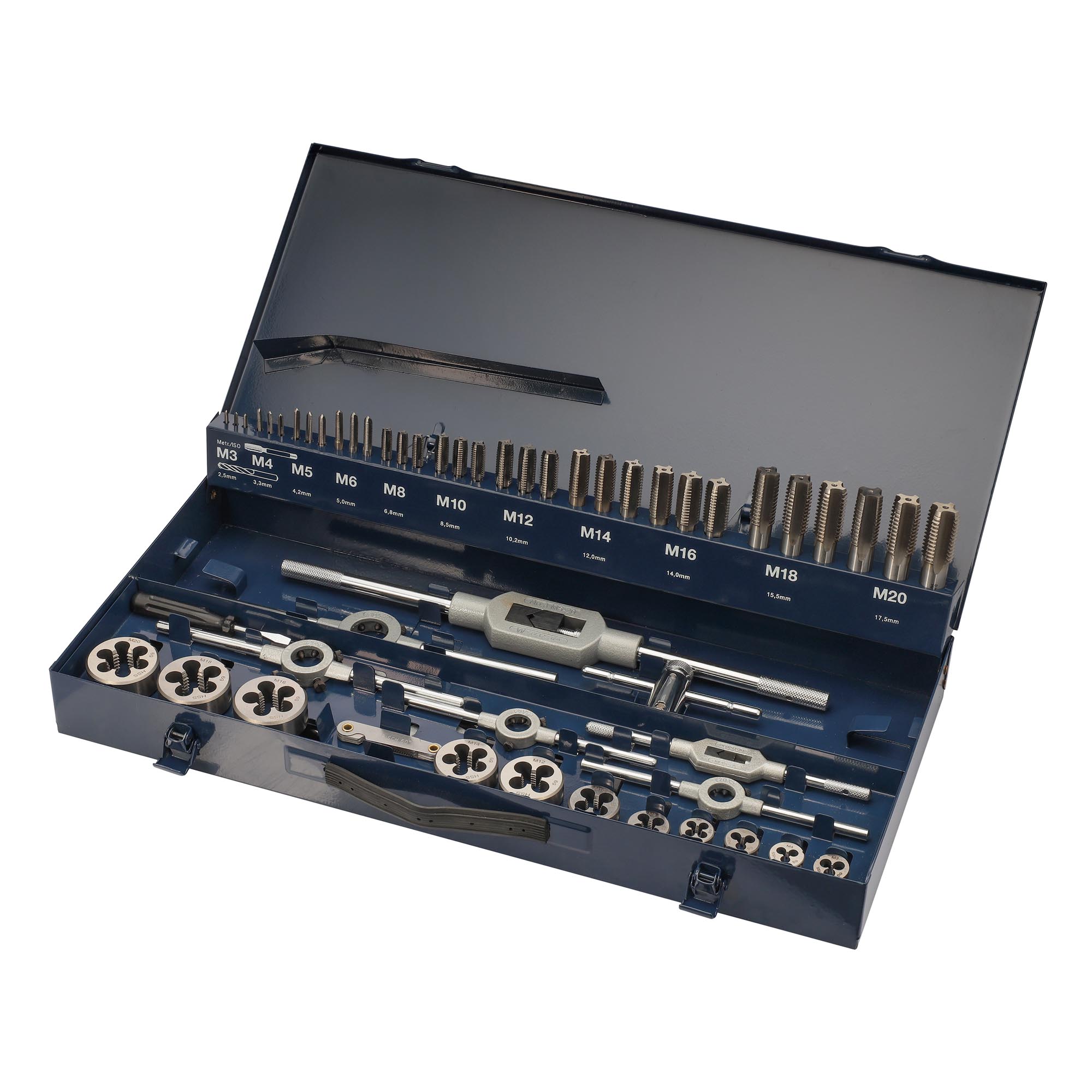 Набор метчиков и плашек H-Tools M3 -M20 HSS-G 54пр 245040HT