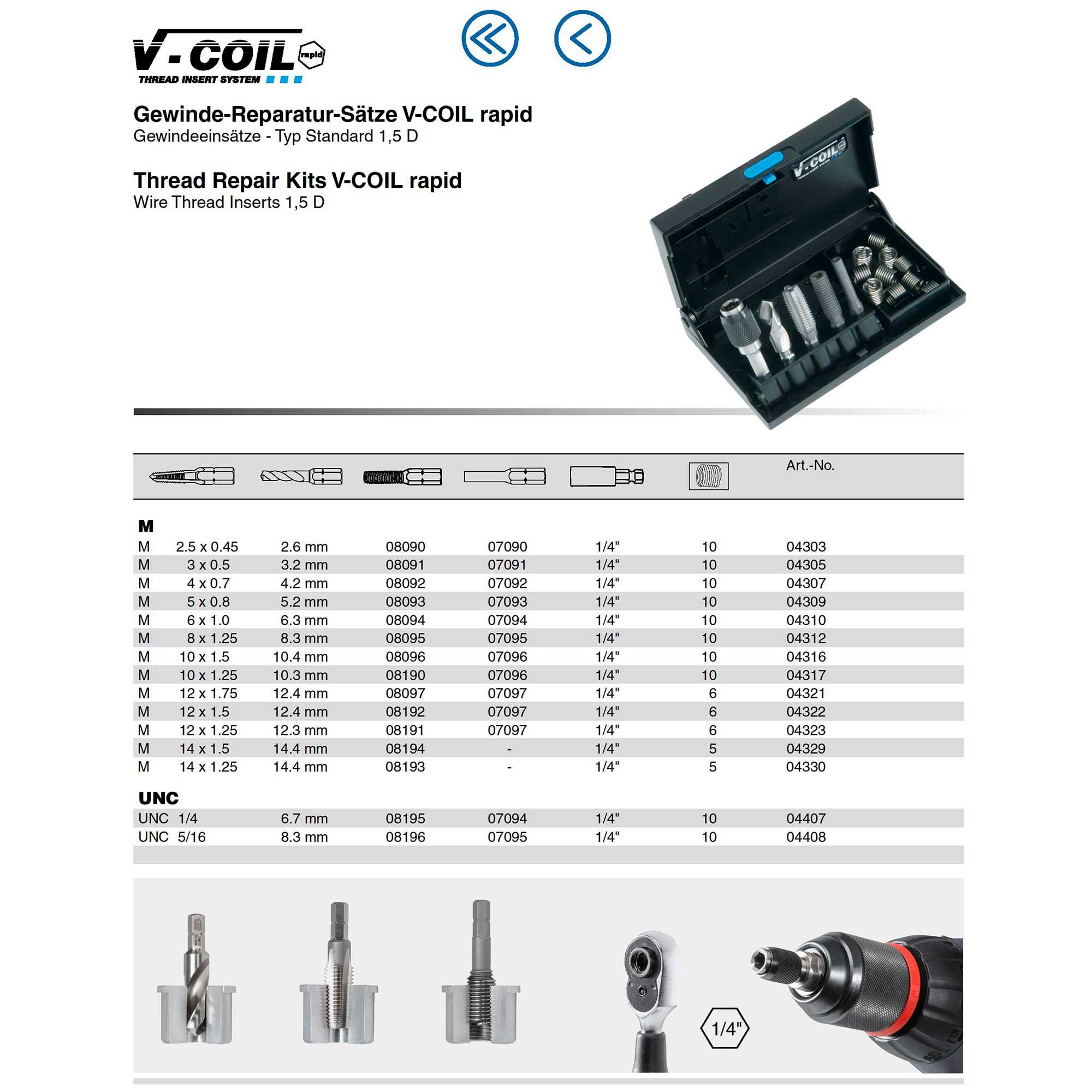 Набор для восстановления резьбы UNC 5/16" -18 15пр V-Coil Rapid Volkel 04408
