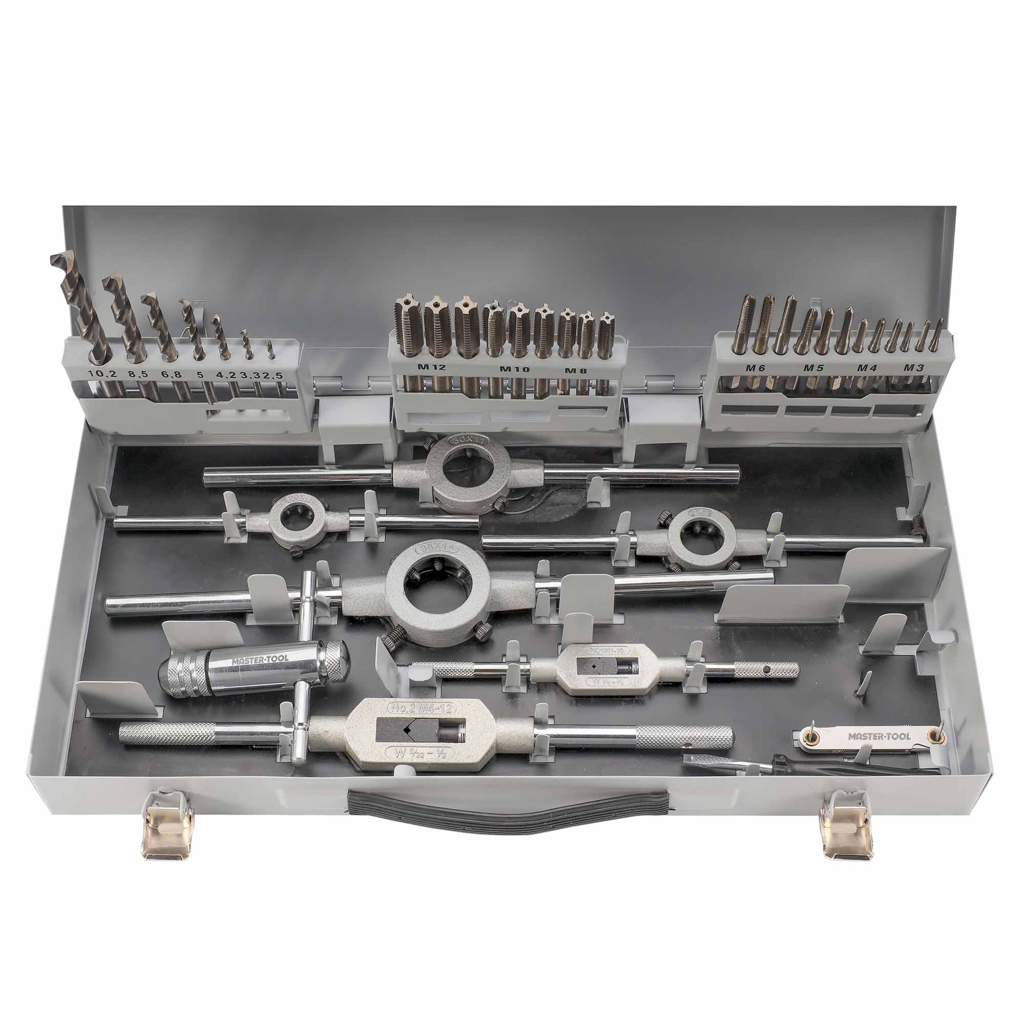 Набор метчиков и плашек MASTER-TOOL M3 -M12 HSS-G 45пр 1017501010002