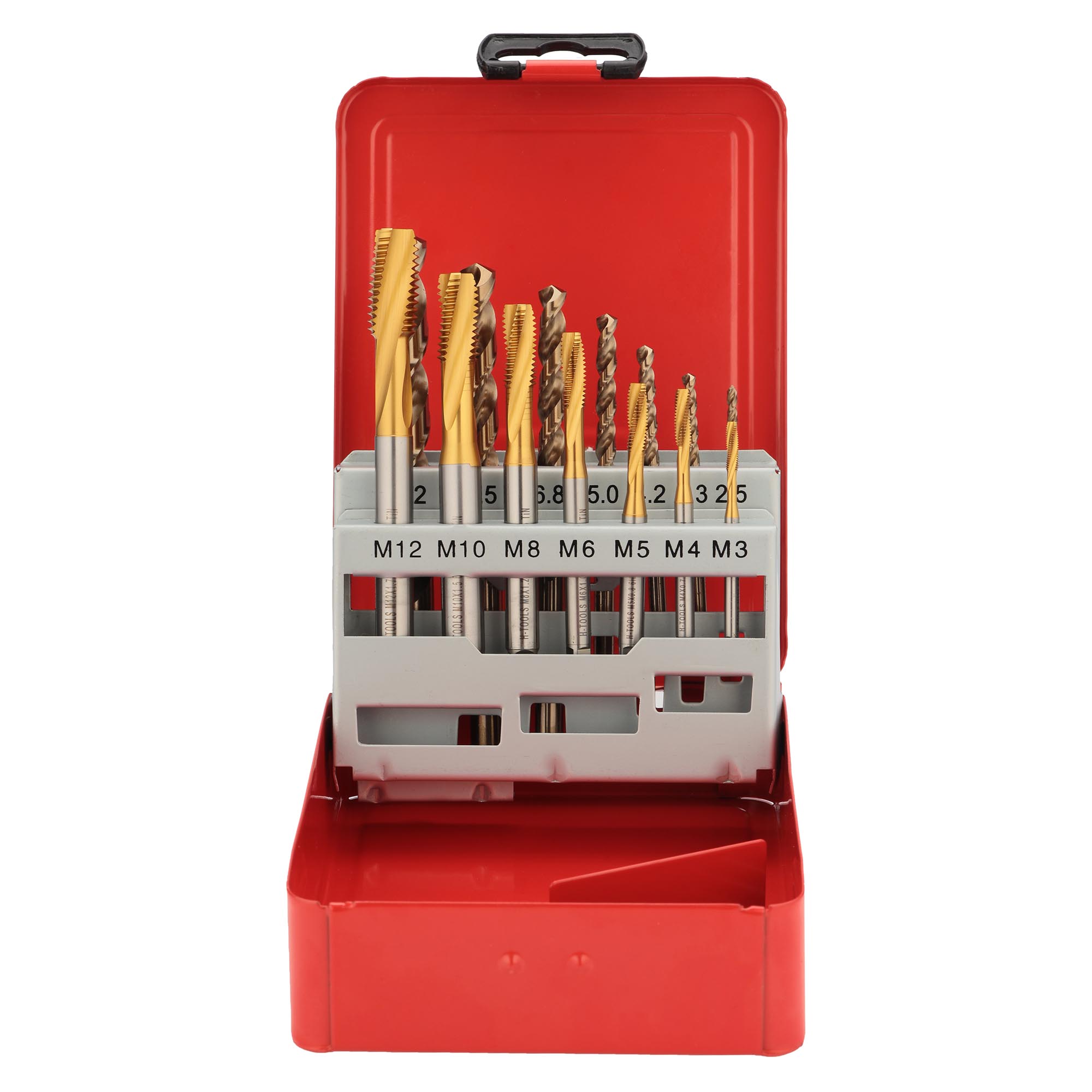 Набор машинных метчиков H-Tools M3-M12 HSSE-TiN DIN371/376 14пр 245053THT