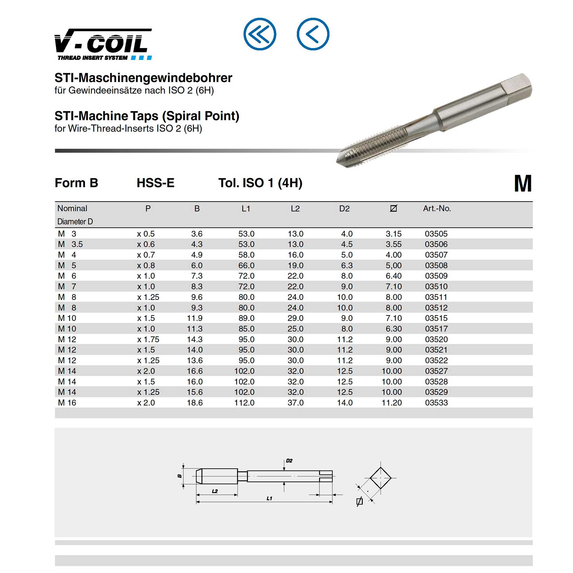 Метчик машинный для резьбовой вставки Volkel HSSE 4h STI М14х1,25 03529