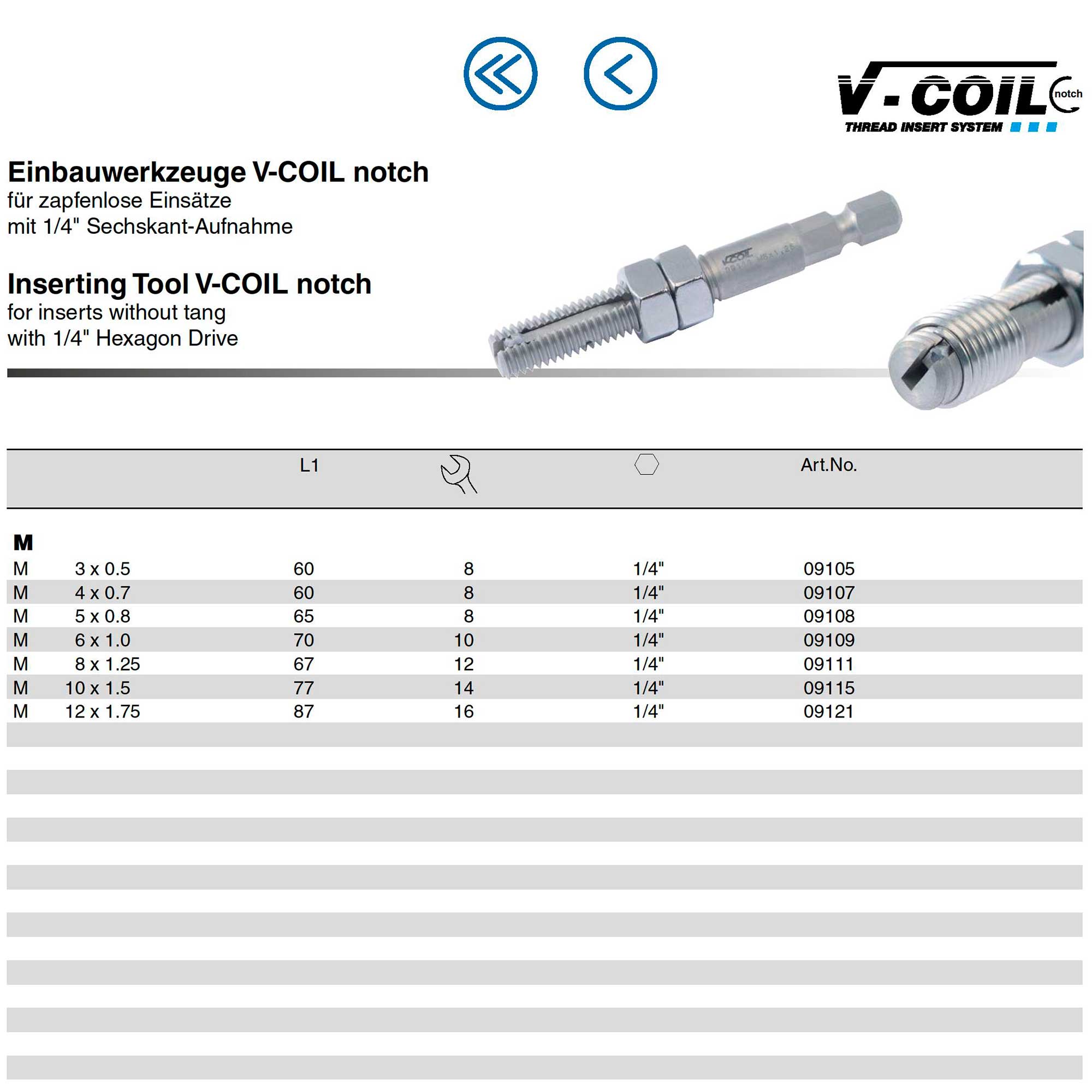 Адаптер для резьбовой вставки М 5,0х0,8 V-COIL Notch a= 1/4" Volkel 09108