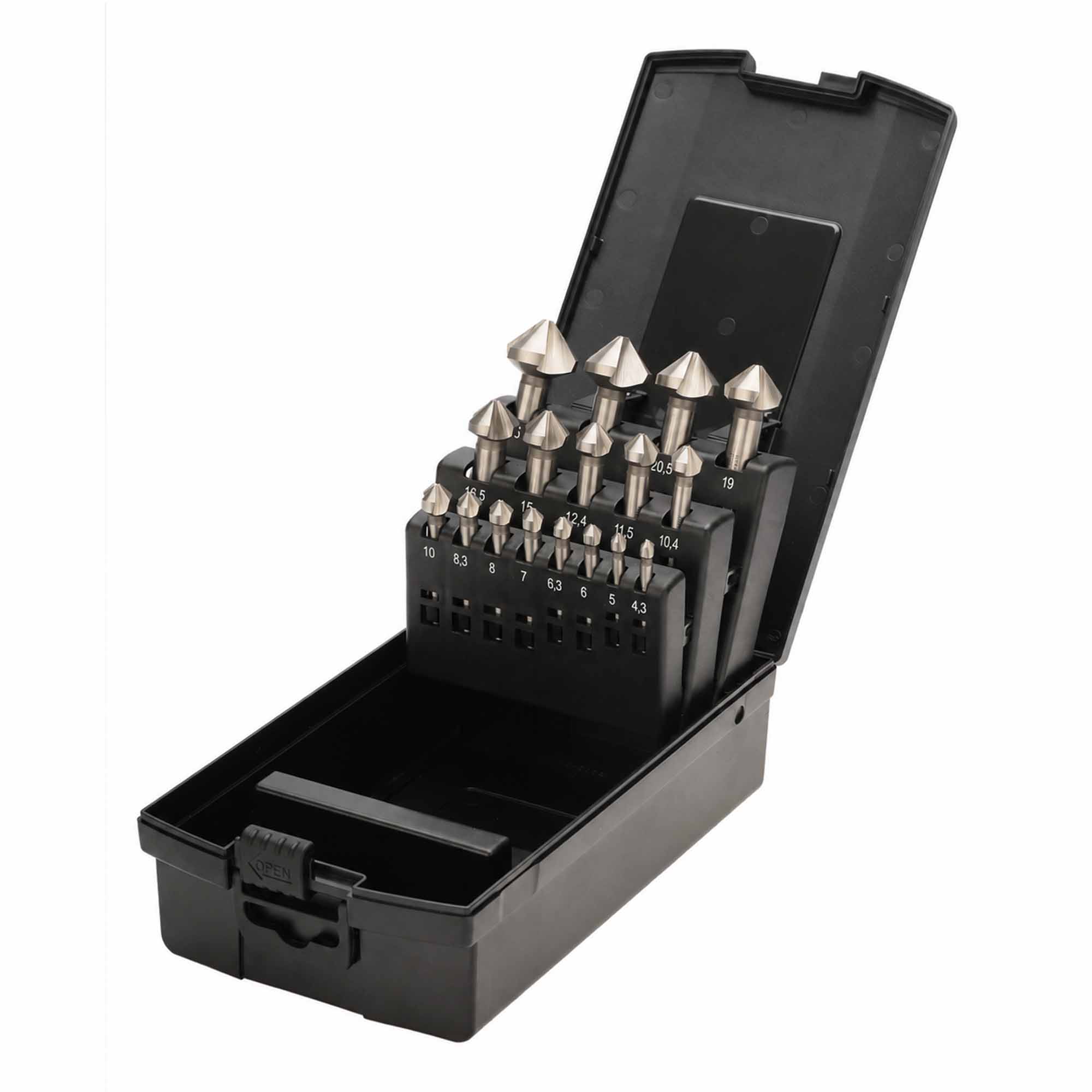 Набор зенковок по металлу MASTER-TOOL 90° 4,3-25мм HSS-G 3z 17шт 102155PRO