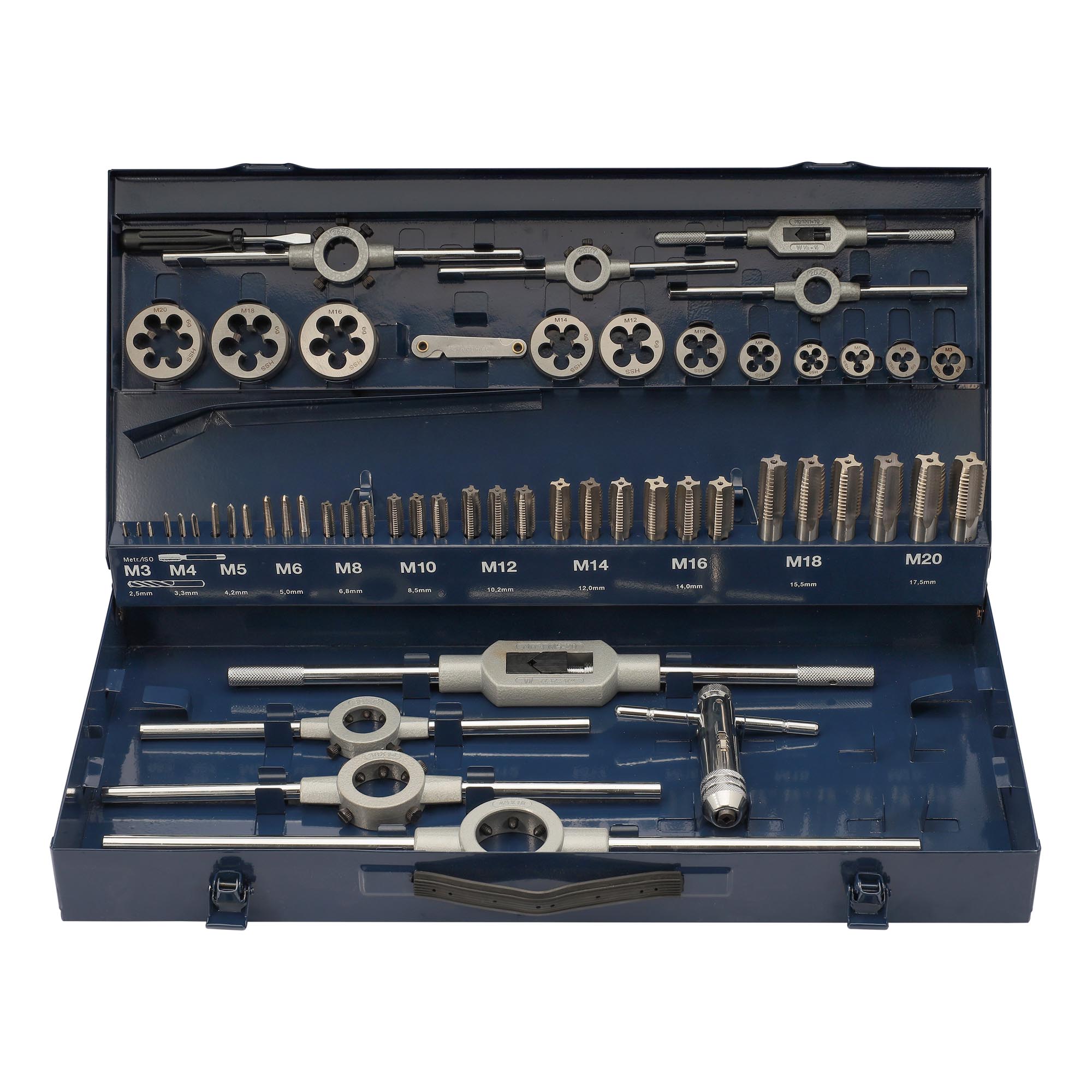 Набор метчиков и плашек H-Tools M3 -M20 HSS-G 54пр 245040HT