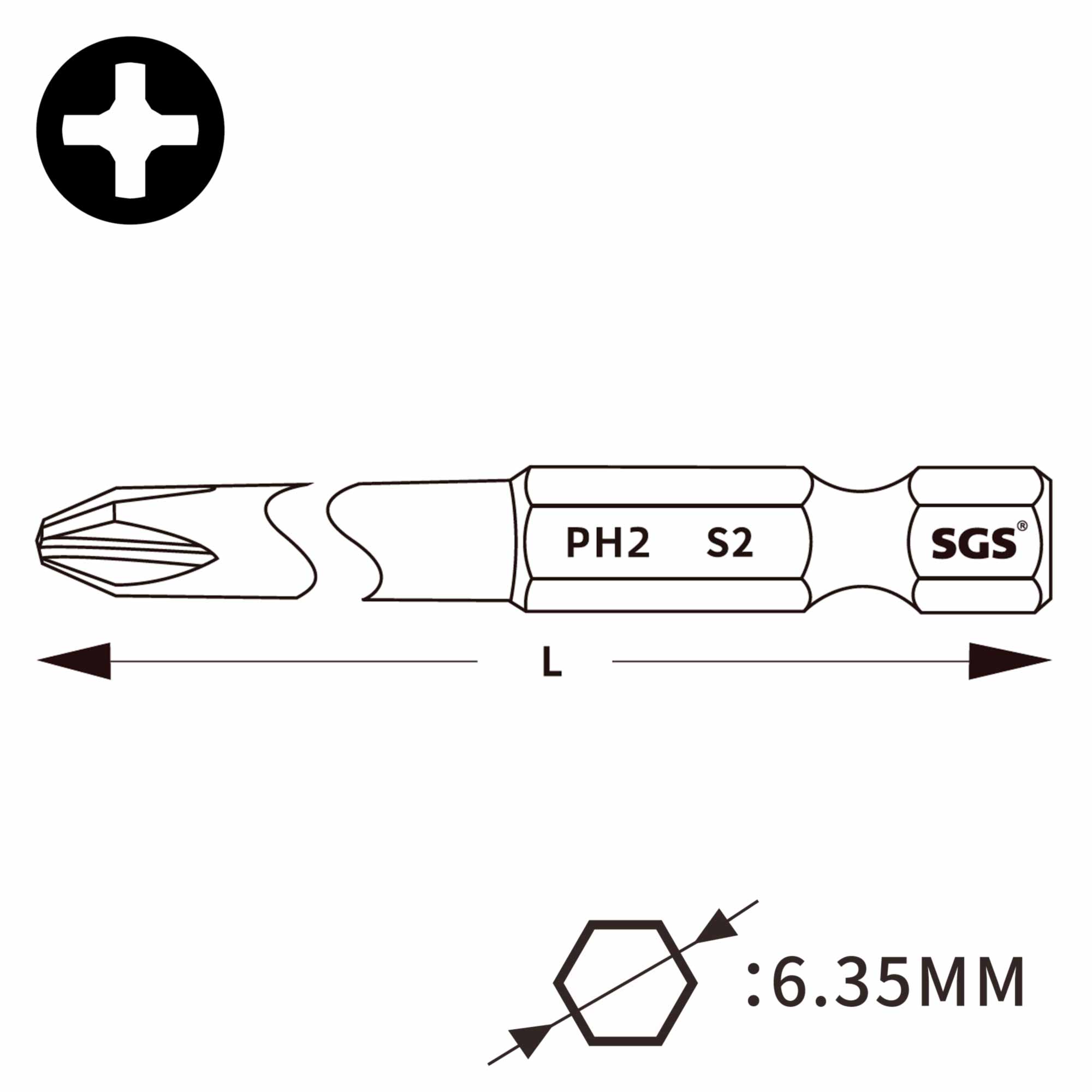 Бита SGS PH2х50мм S2 5шт 6350-6.0-PH2-5