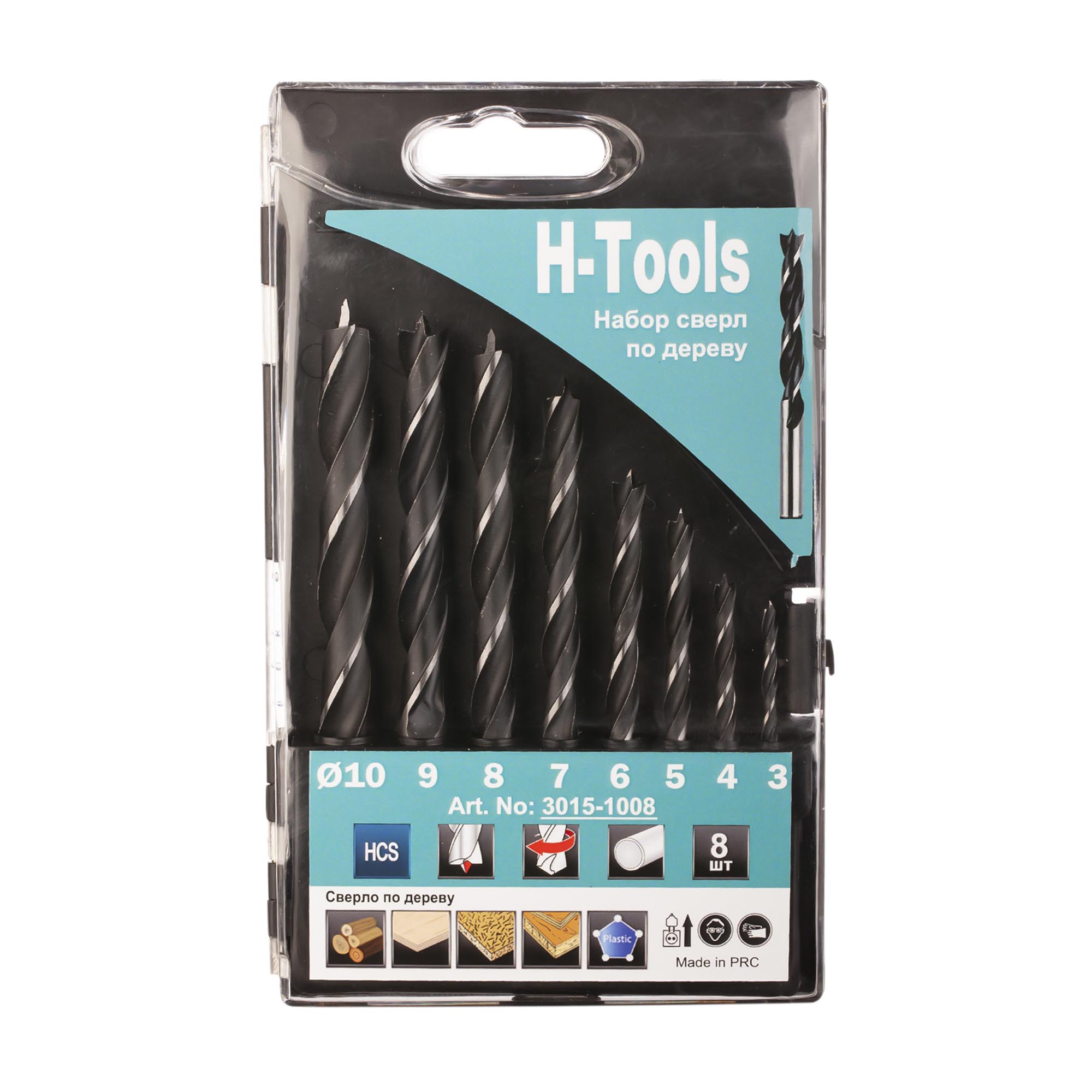 Набор сверл по дереву H-Tools 3-10мм 8шт CrV 3015-1008