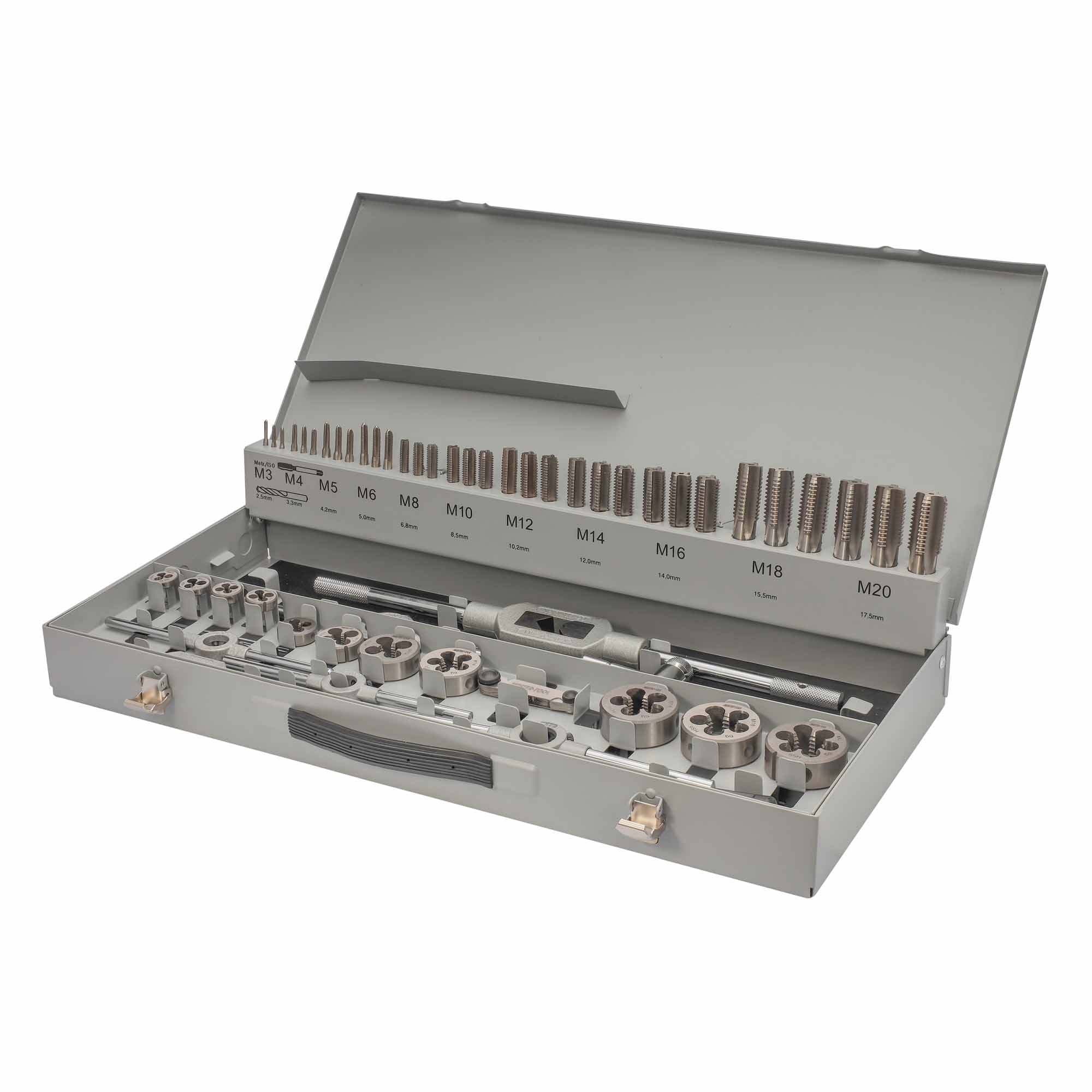Набор метчиков и плашек MASTER-TOOL M3 -M20 HSS-G 56пр 1017601010004