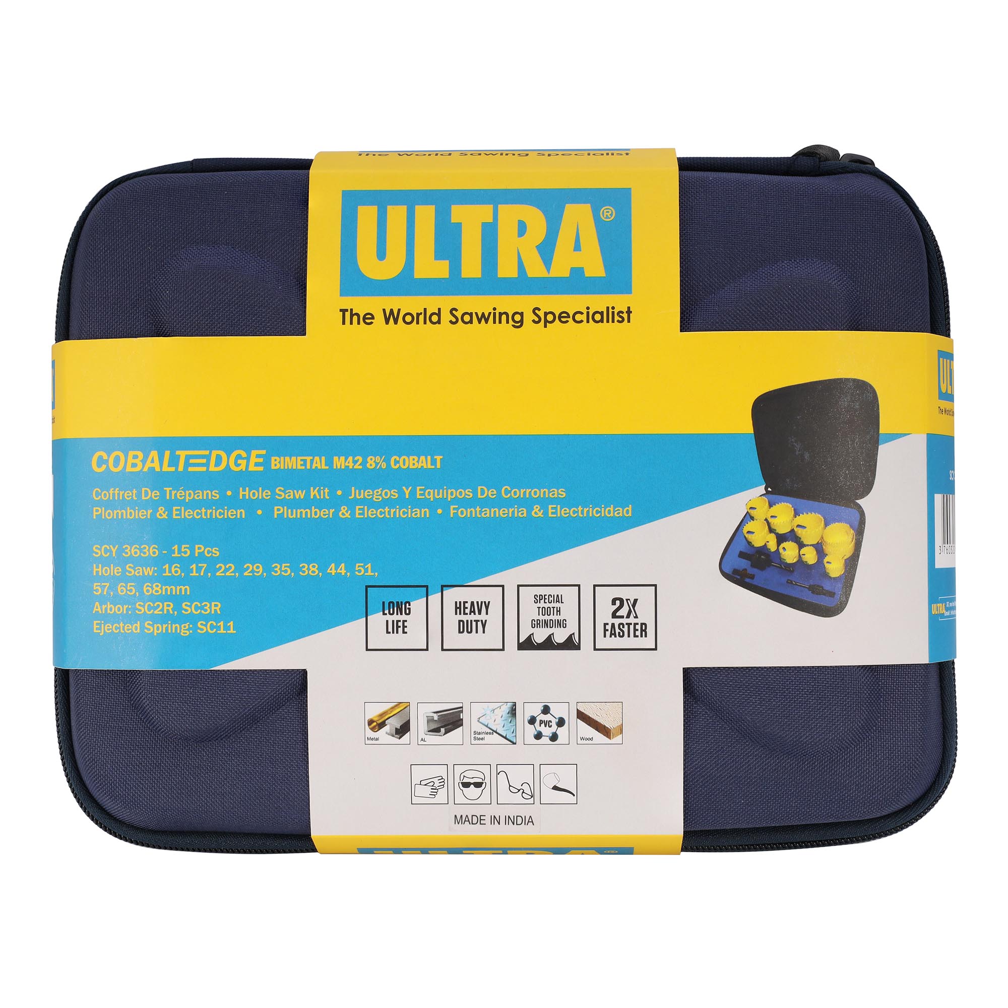 Набор коронок ULTRA Bi-metall 16-68мм HSSE-Co8 15пр SCY 3636
