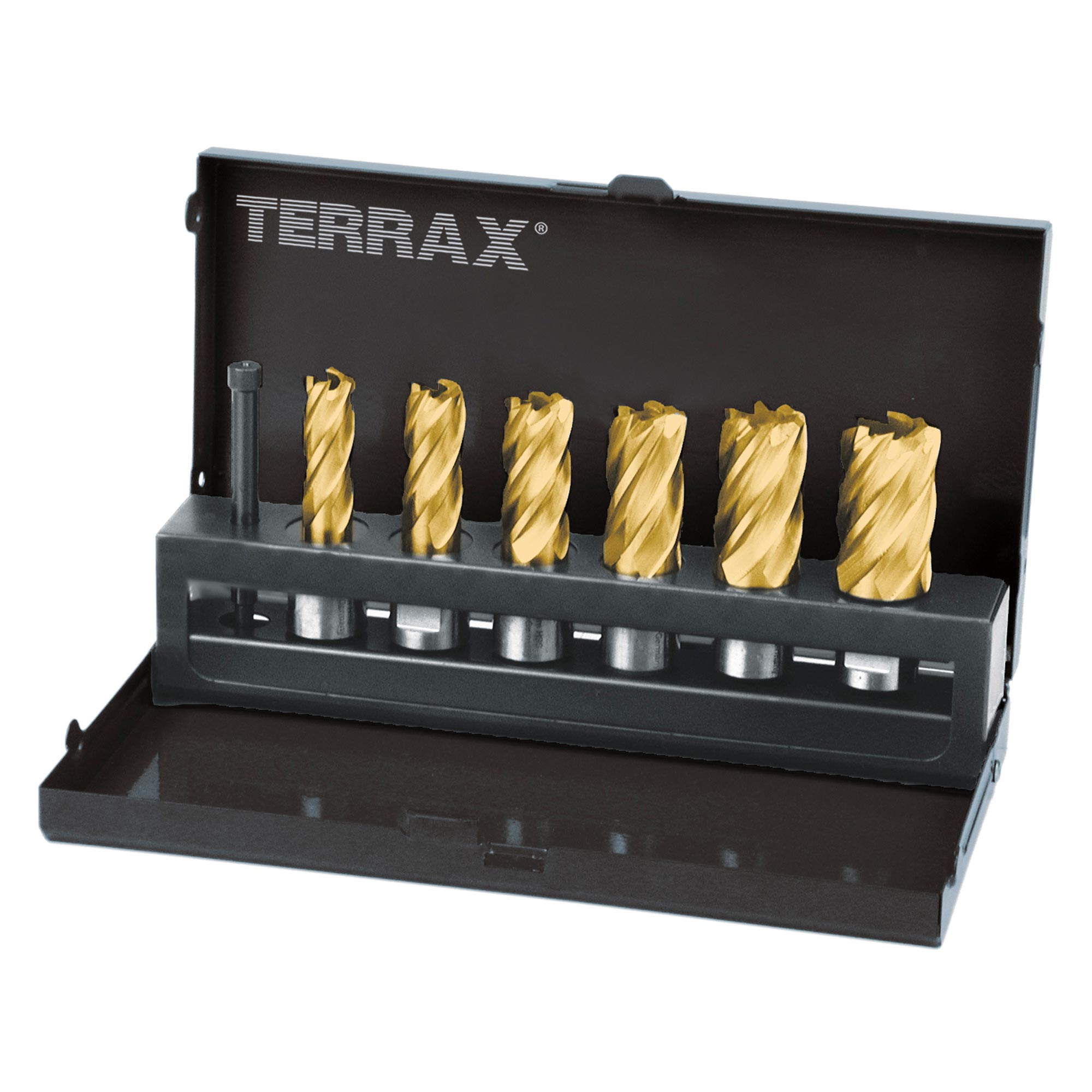 Набор корончатых сверл Terrax by Ruko 12-22мм 7шт HSS-G TiN Weldon19 A108820T