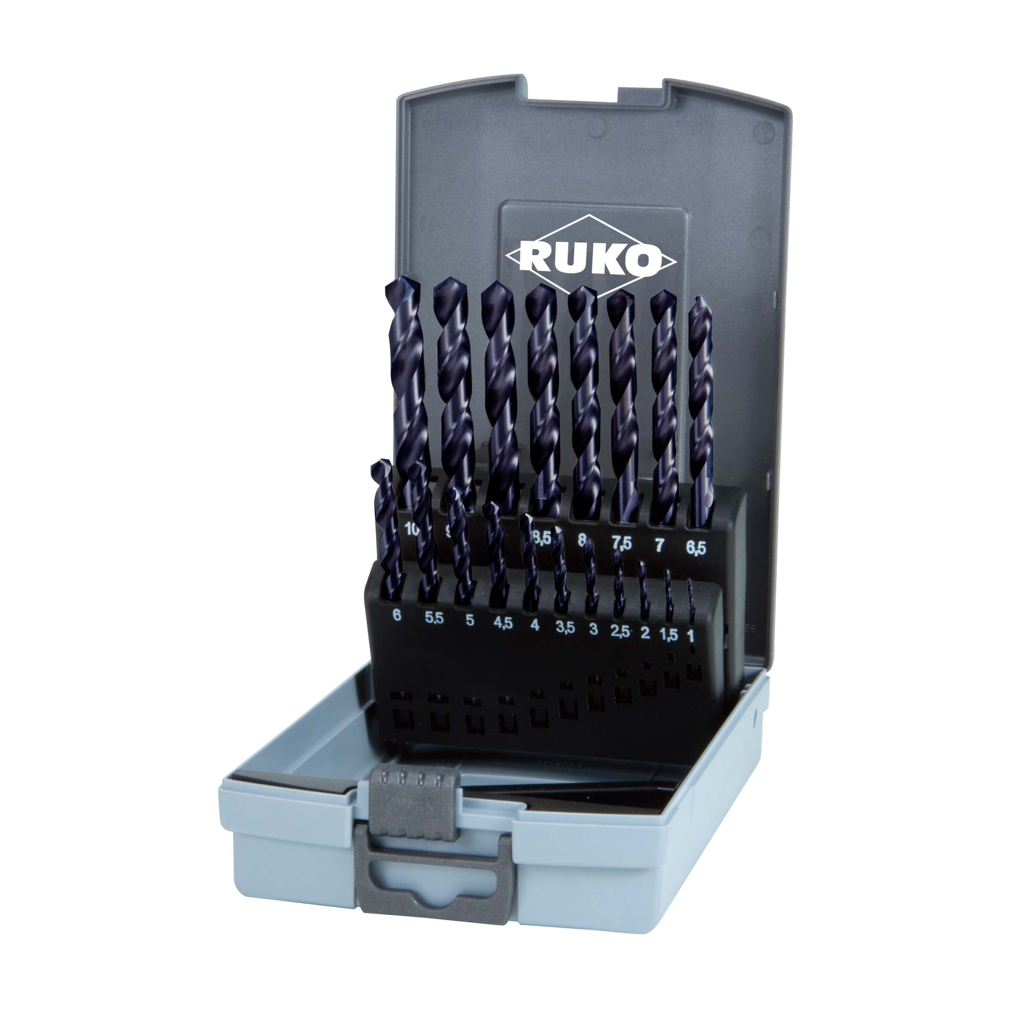 Набор сверл по металлу Ruko 1-10мм 19шт HSSE-Co5 TiALN 130° DIN338 215214FRO