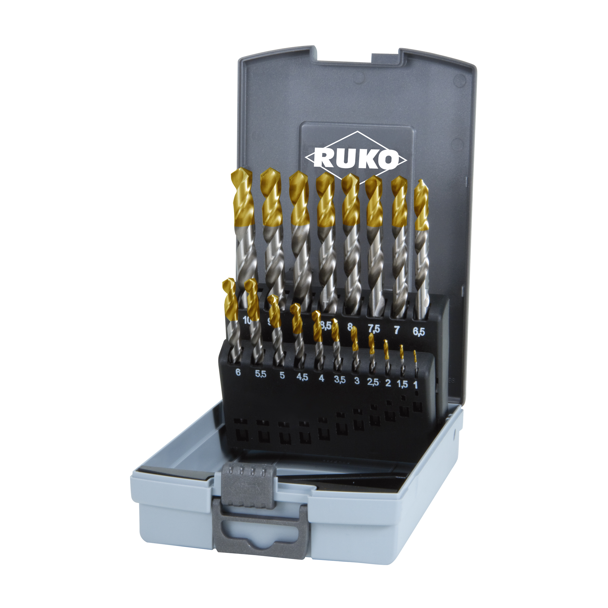 Набор сверл по металлу Ruko 1-10мм 19шт HSS-G TiN 118° DIN338 2501214TRO