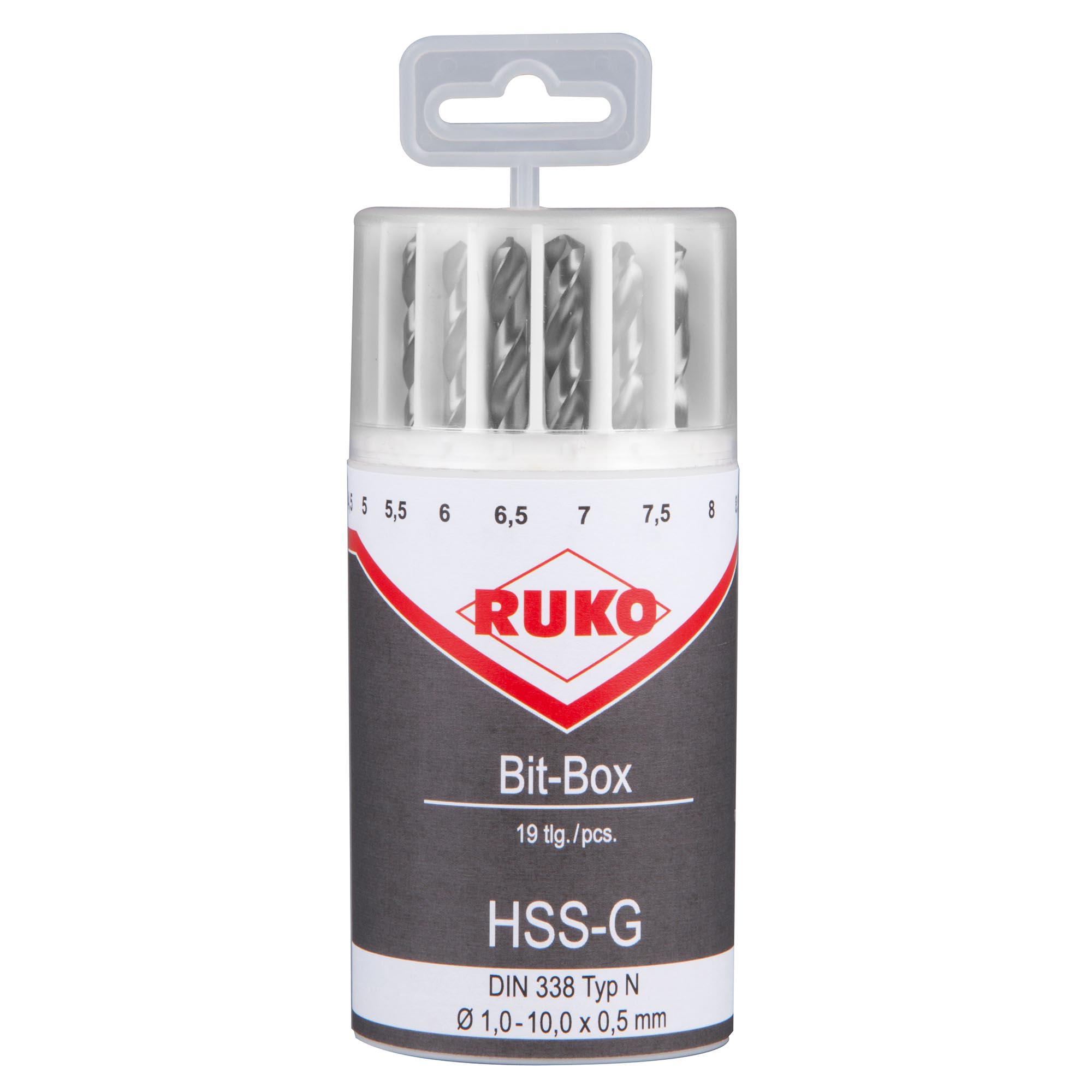 Набор сверл по металлу 1-10мм 19шт DIN338 HSS-G 118° (Bit Box) Ruko 214225