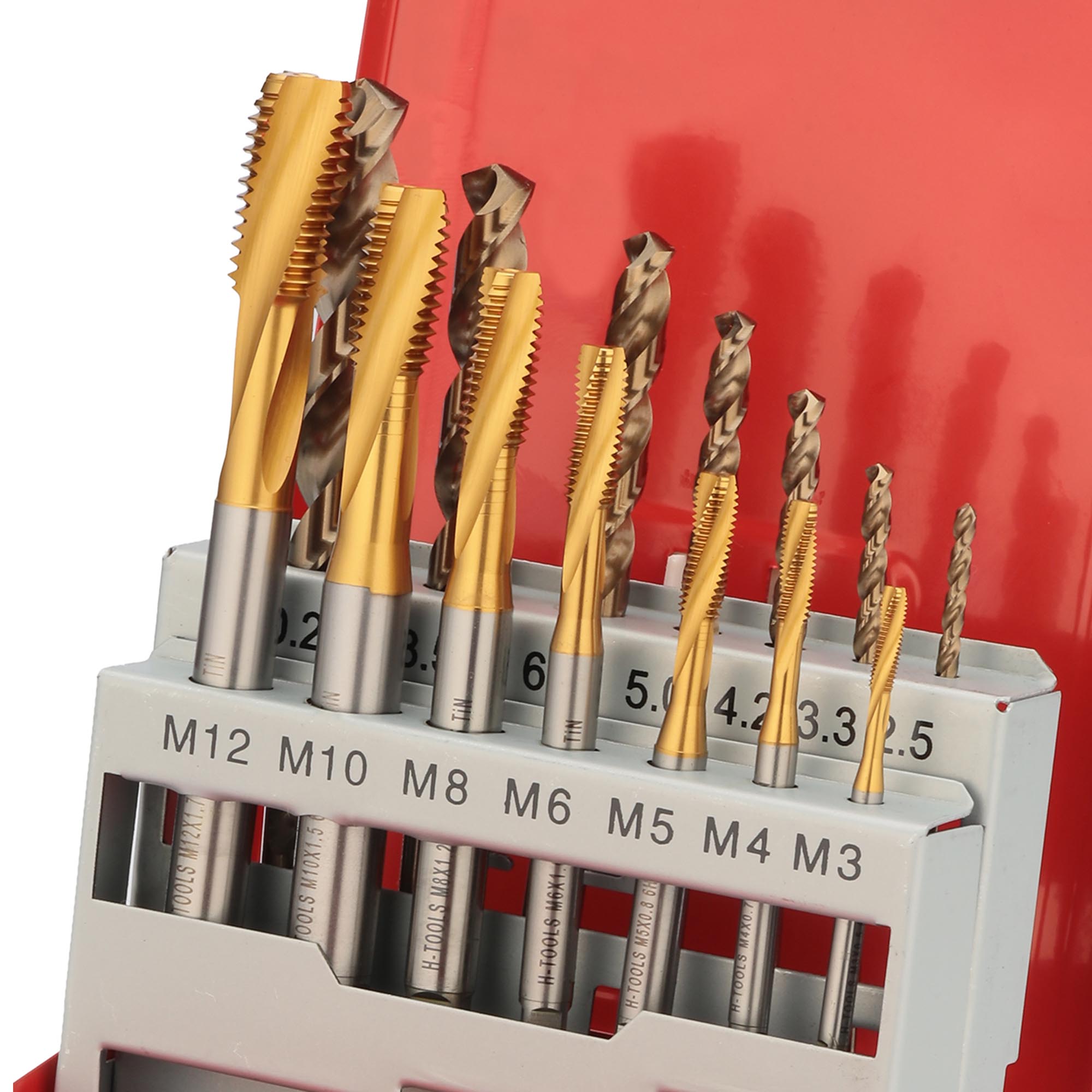Набор машинных метчиков H-Tools M3-M12 HSSE-TiN DIN371/376 14пр 245053THT