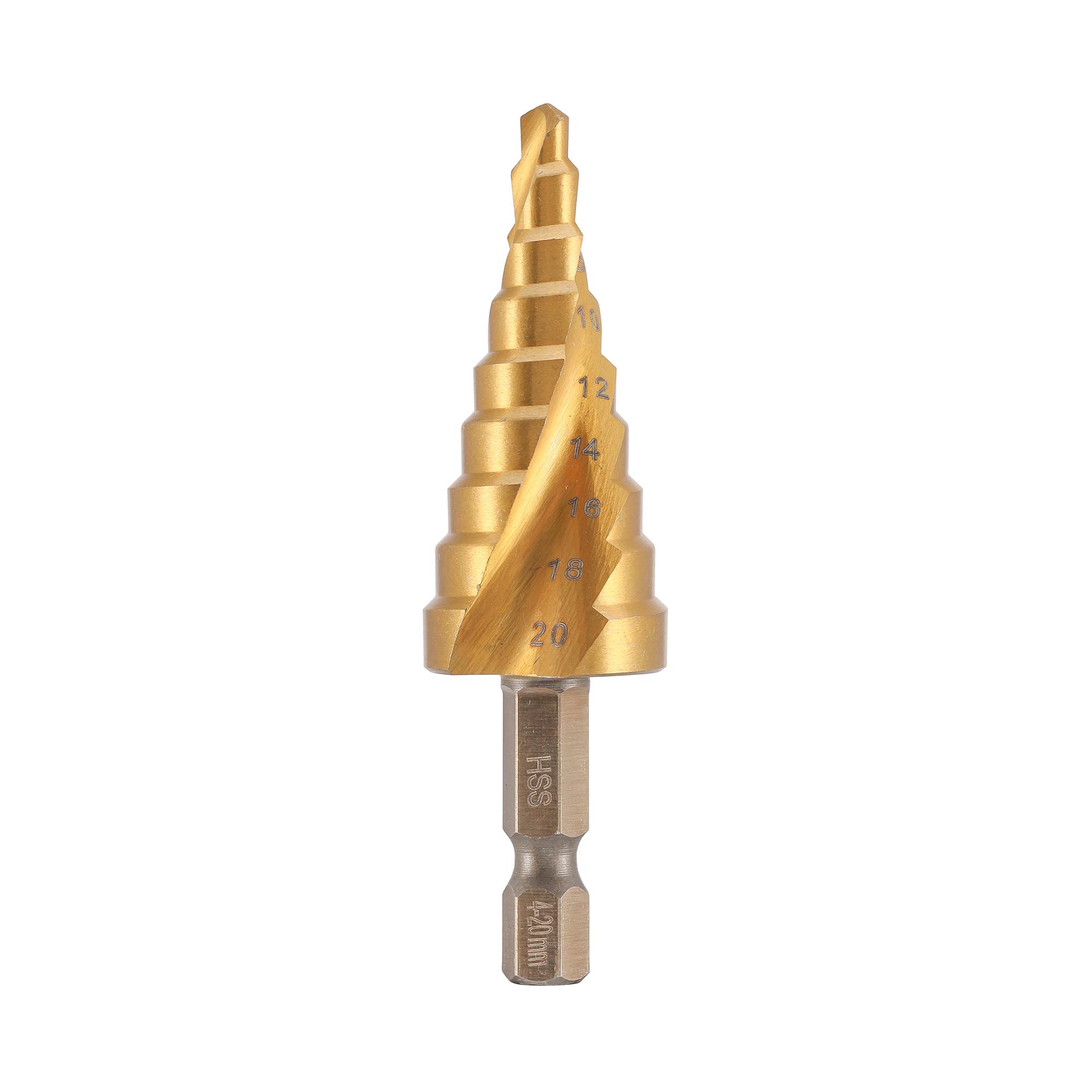 Сверло ступенчатое по металлу H-Tools 4-20мм HSS-G 9ступ. L=75мм хв. 6-гр 1/4" 101051TXHT