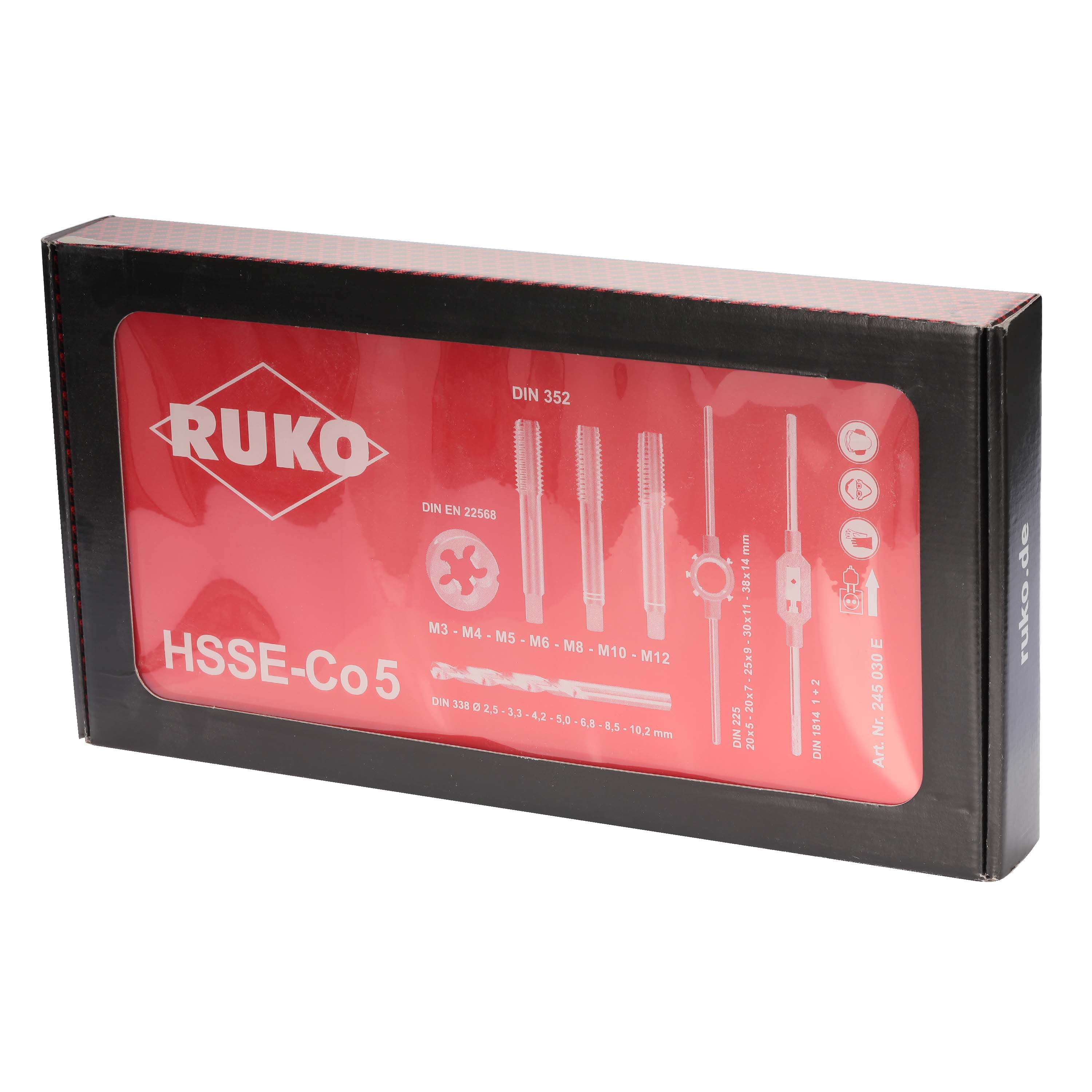 Набор метчиков и плашек Ruko M3-M12 HSSE 44пр 245030E
