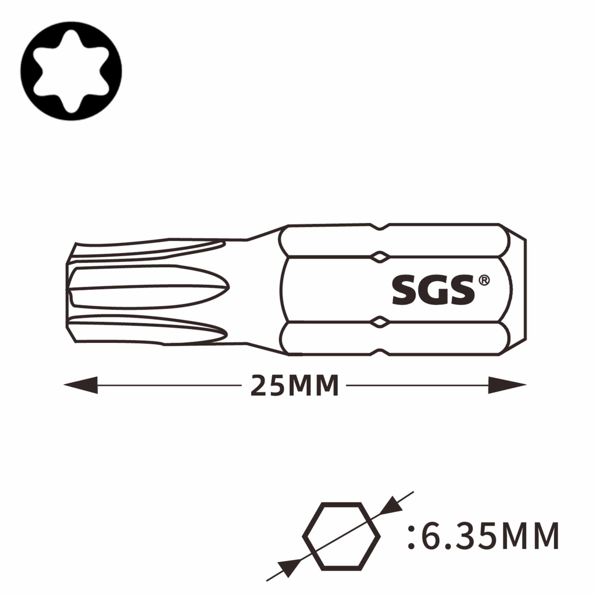Бита SGS TORX TR с отверстием T40Hх25мм S2 1шт 6325-TT40