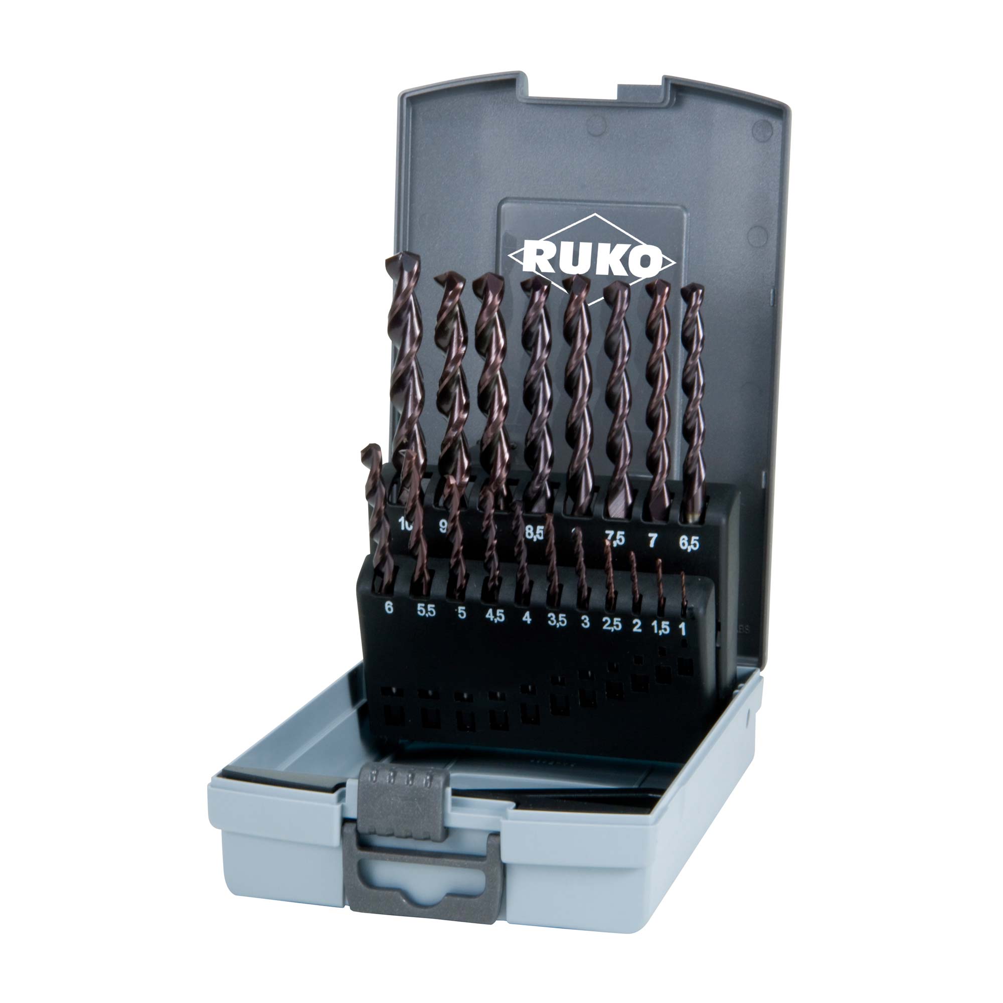 Набор сверл по металлу Ruko 1-10мм 19шт HSS-G TiALN 130° TL3000 DIN338 258214FRO