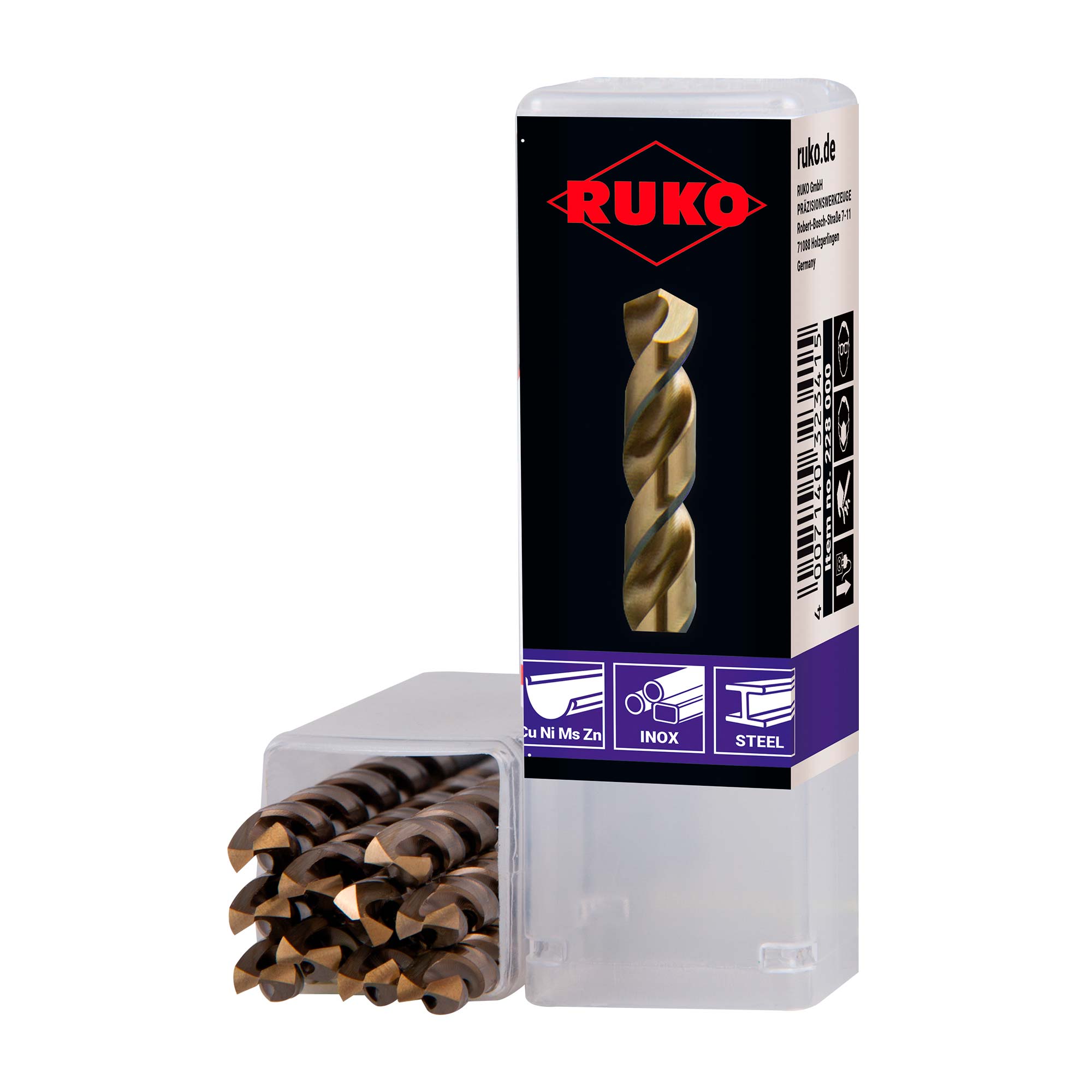 Сверло по металлу Ruko 7,5x109/69мм DIN338 HSSE-Co5 VA h8 5xD 130° 228075