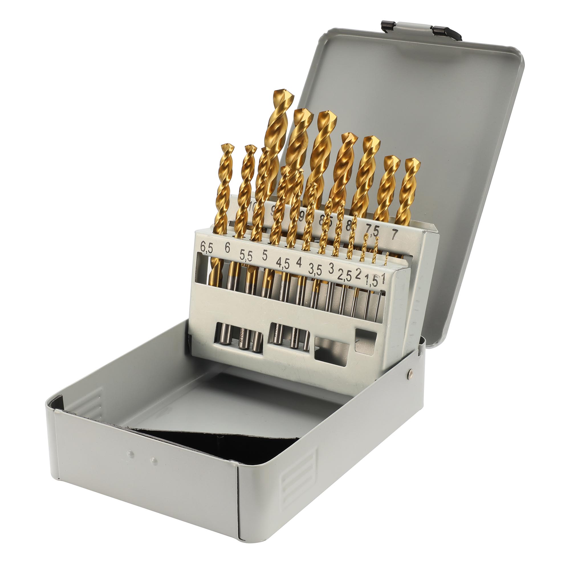 Набор сверл по металлу H-Tools 1-10мм 19шт HSSE-Co8 TiN 135° DIN338 08351100