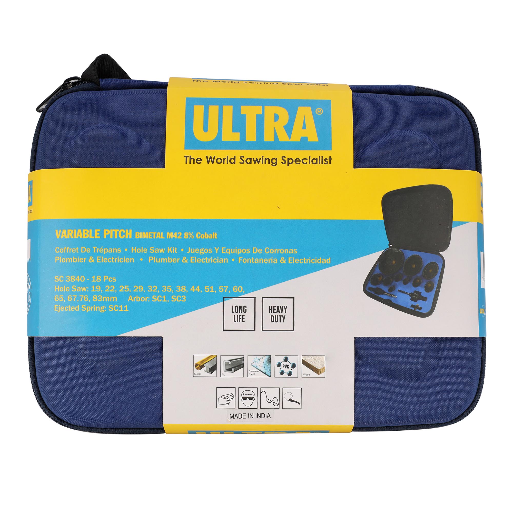 Набор коронок ULTRA Bi-metall 19-83мм HSSE-Co8 18пр SC 3840