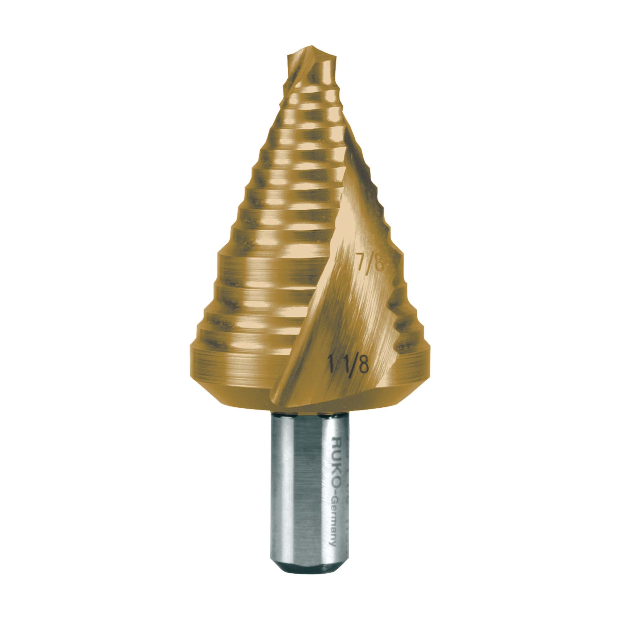 Сверло ступенчатое дюймовое Ruko 7/8-1,1/8" HSS-G TiN 2ступ. d=3/8" 101709T