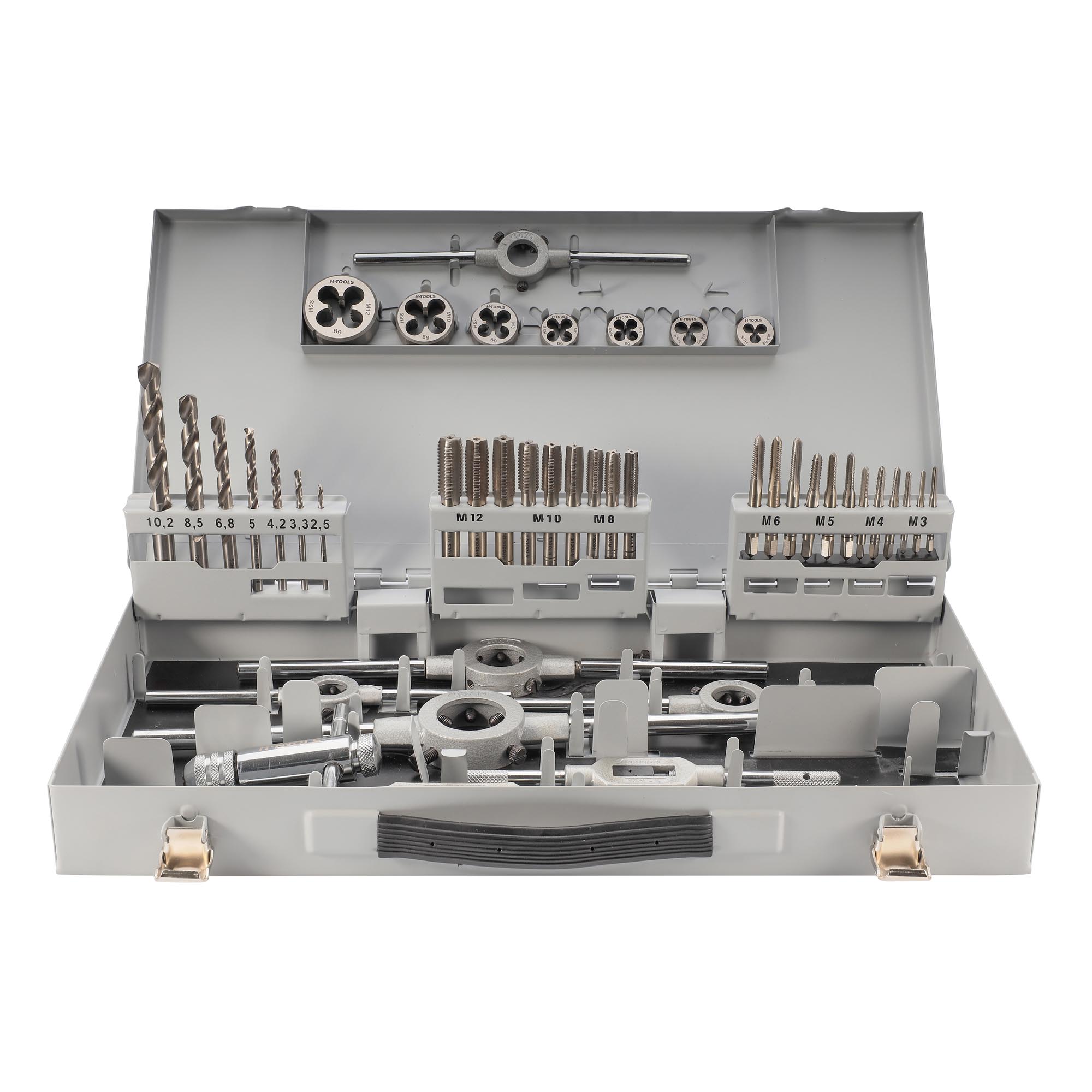 Набор метчиков и плашек H-Tools M3 -M12 HSS-G 45пр 08331030