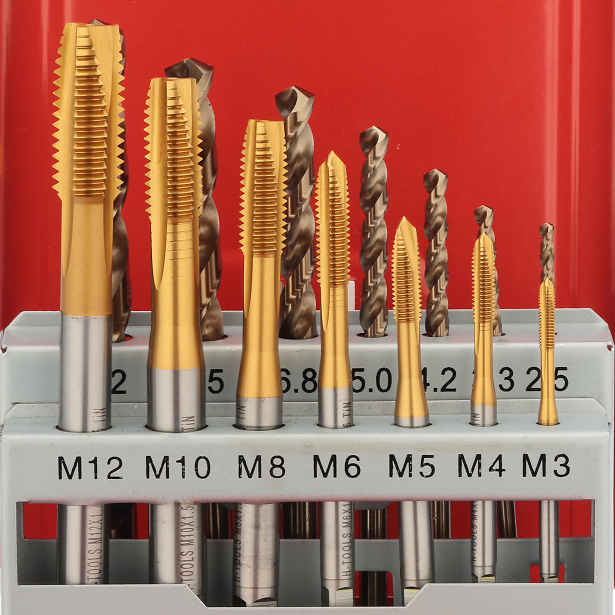 Набор машинных метчиков H-Tools M3-M12 HSSE-TiN DIN371/376 14пр 245051THT