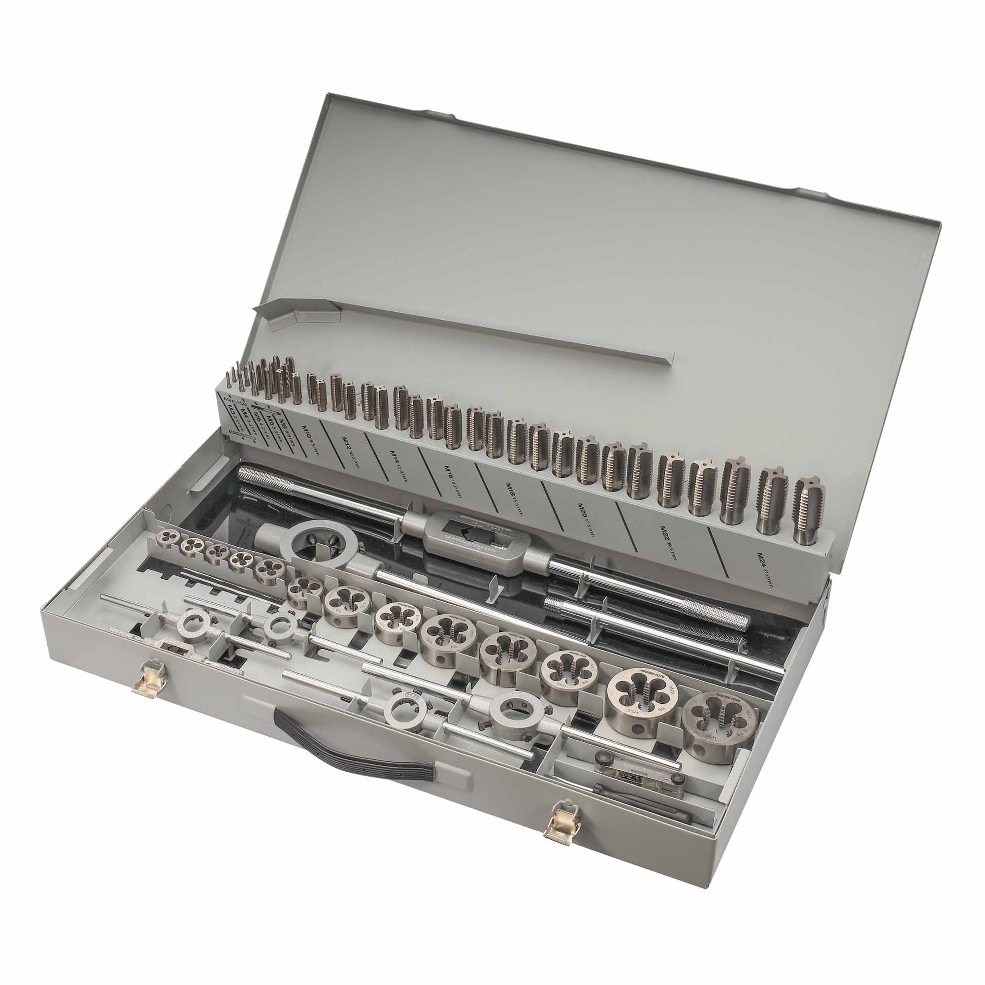 Набор метчиков и плашек MASTER-TOOL M3 -M24 HSS-G 64пр 1017701010004