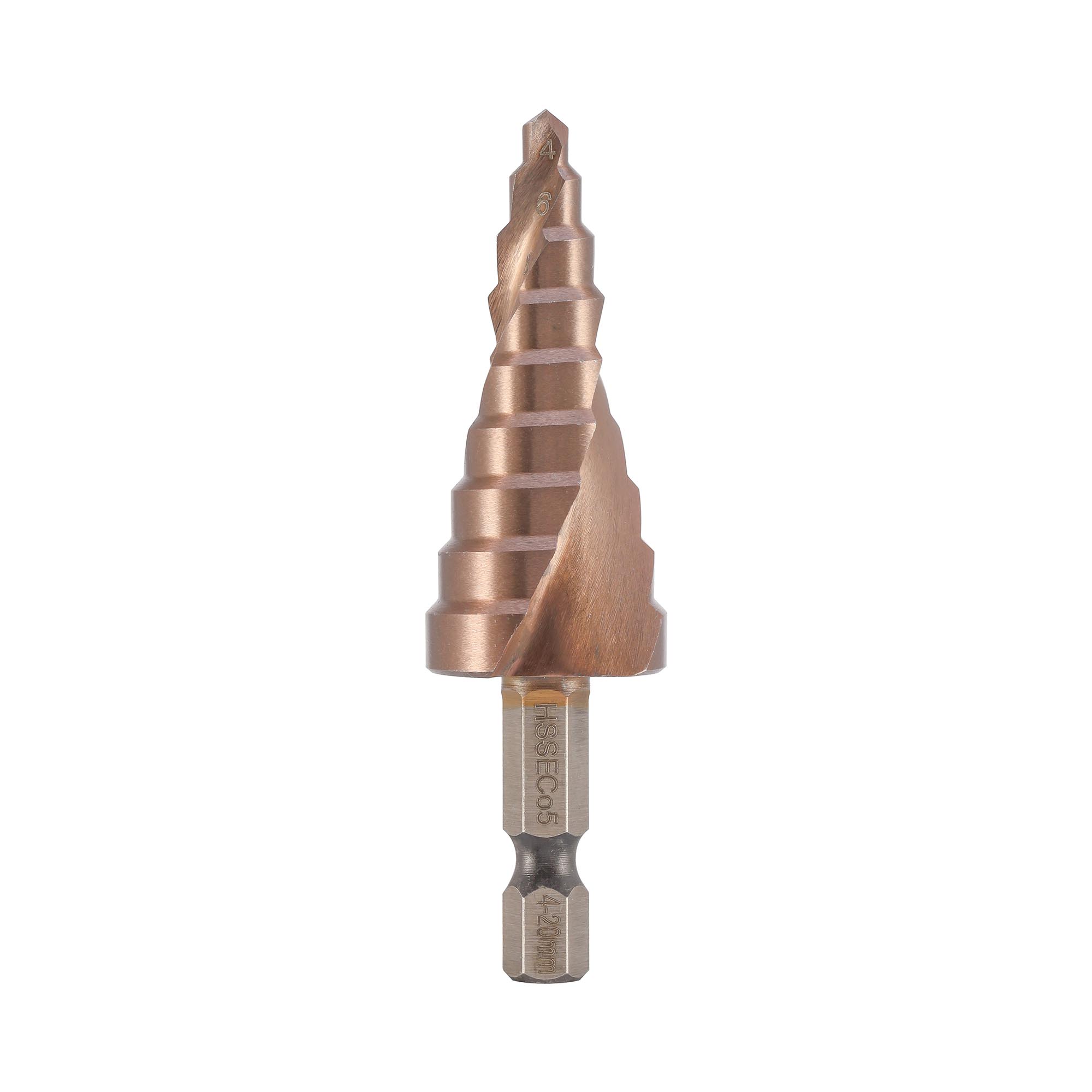 Сверло ступенчатое по металлу H-Tools 4-20мм HSSE-Co5 9ступ. L=75мм хв. 6-гр 1/4" 101051EHT
