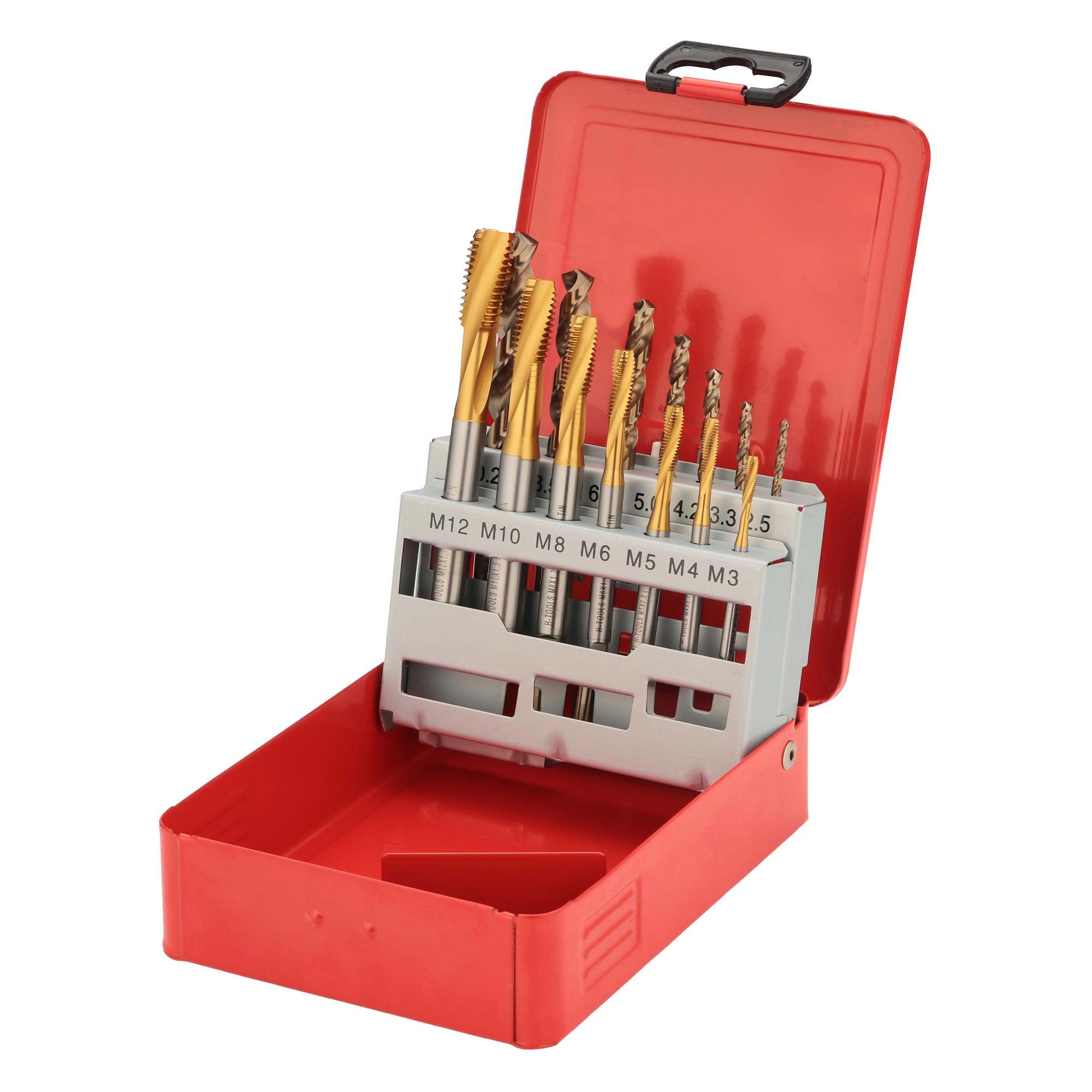 Набор машинных метчиков H-Tools M3-M12 HSSE-TiN DIN371/376 14пр 245053THT