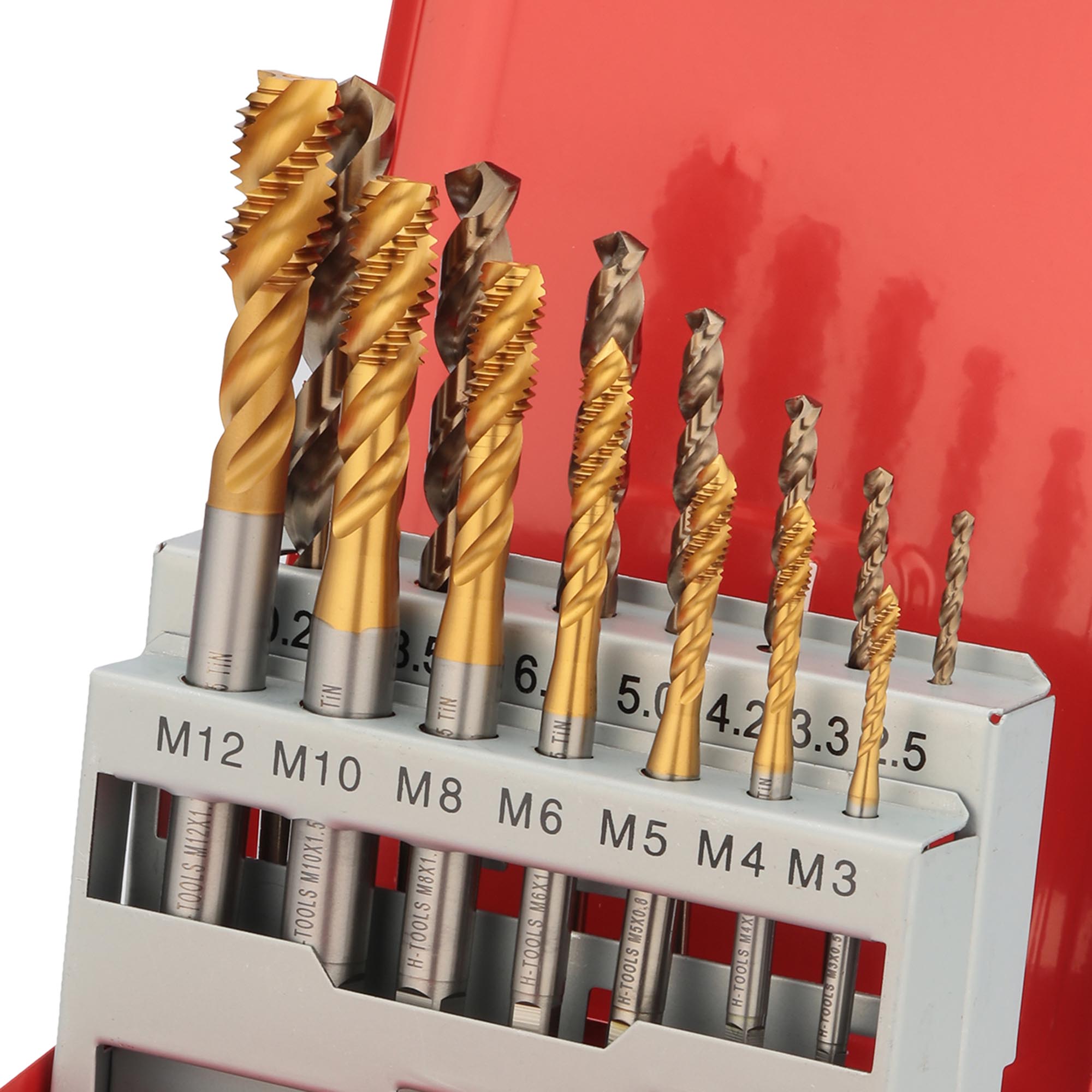 Набор машинных метчиков H-Tools M3-M12 HSSE-TiN DIN371/376 14пр 245052THT