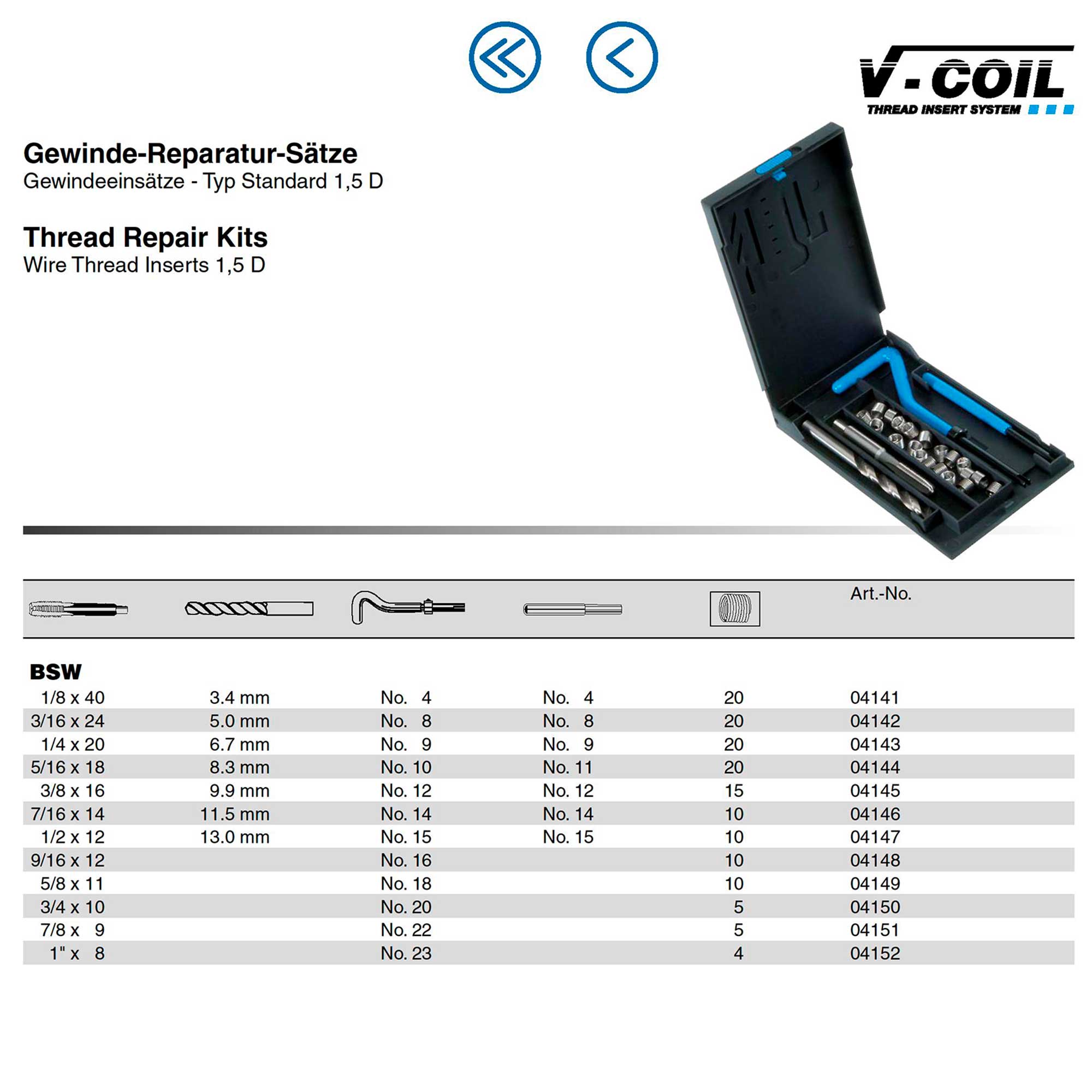 Набор для восстановления резьбы 1/4" -26-BSF 24пр V-Coil Volkel 04163