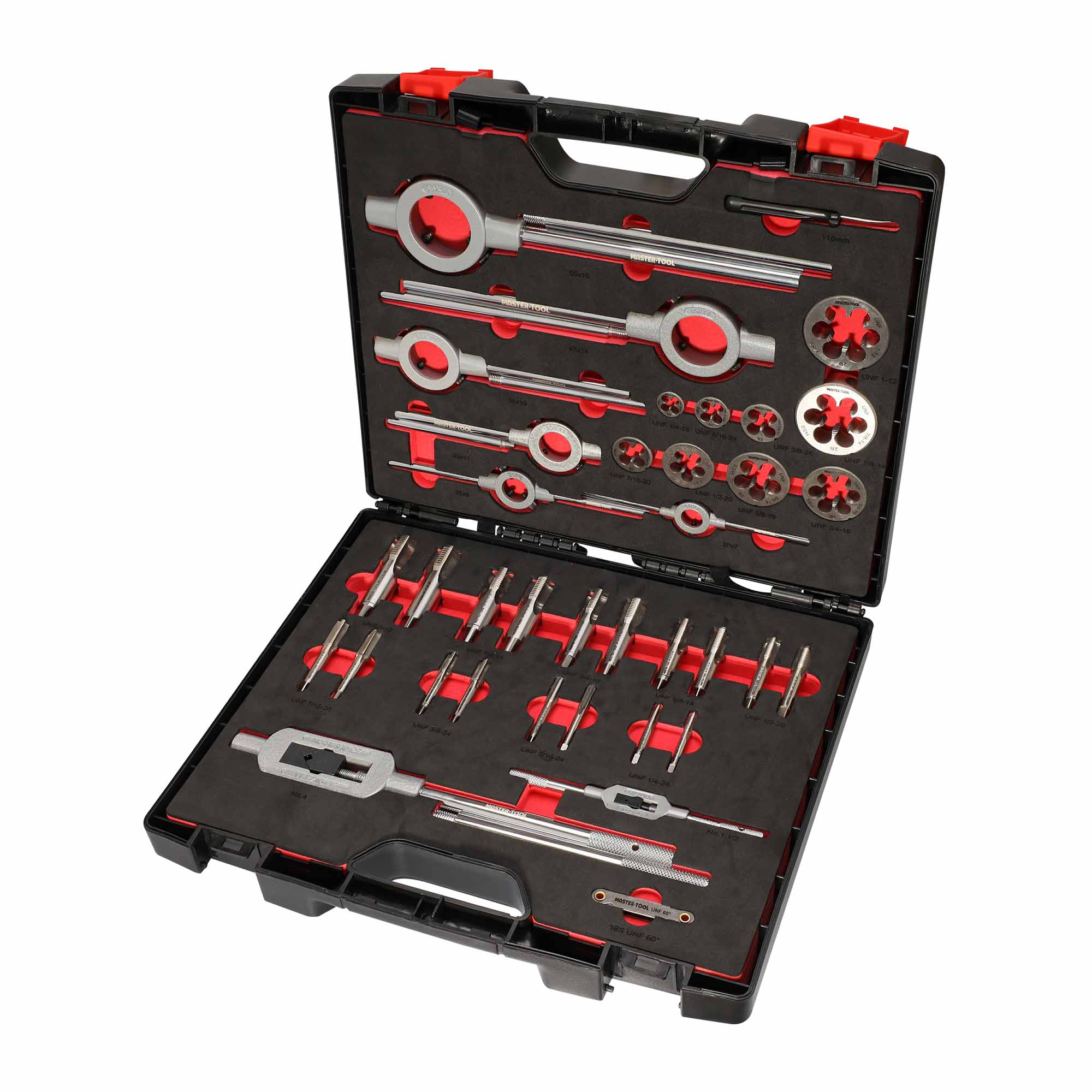 Набор метчиков и плашек MASTER-TOOL UNF 1/4"-1,0" HSS-G 37пр 1014901010006