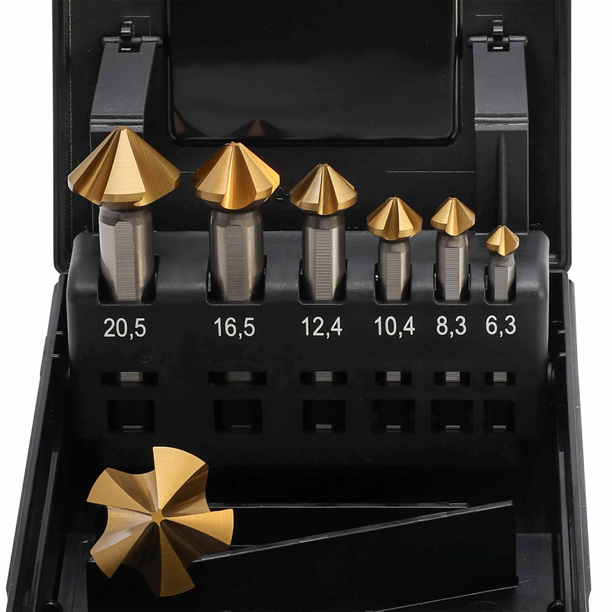 Набор зенковок по металлу MASTER-TOOL 90° 6,3-25мм 5z HSS-G TiN 7шт 102892TMT