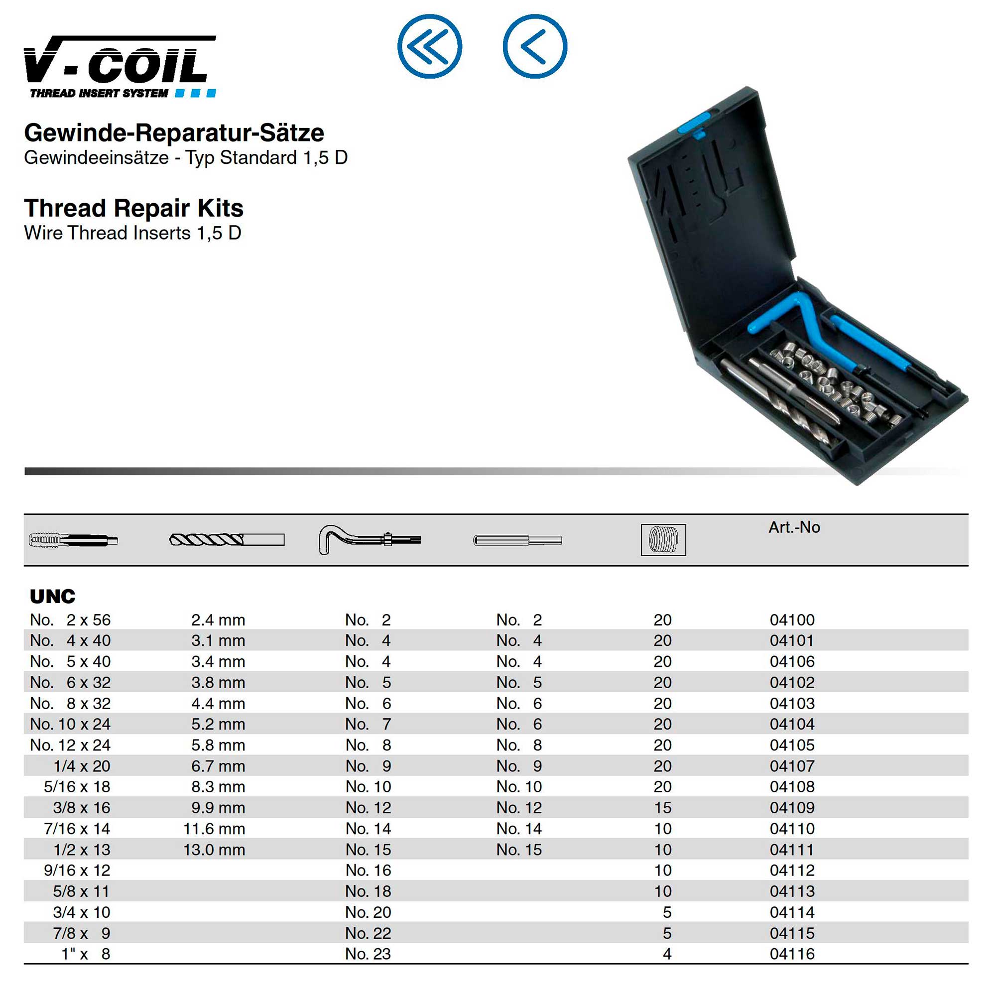 Набор для восстановления резьбы 5/16" -18-UNC 24пр V-Coil Volkel 04108