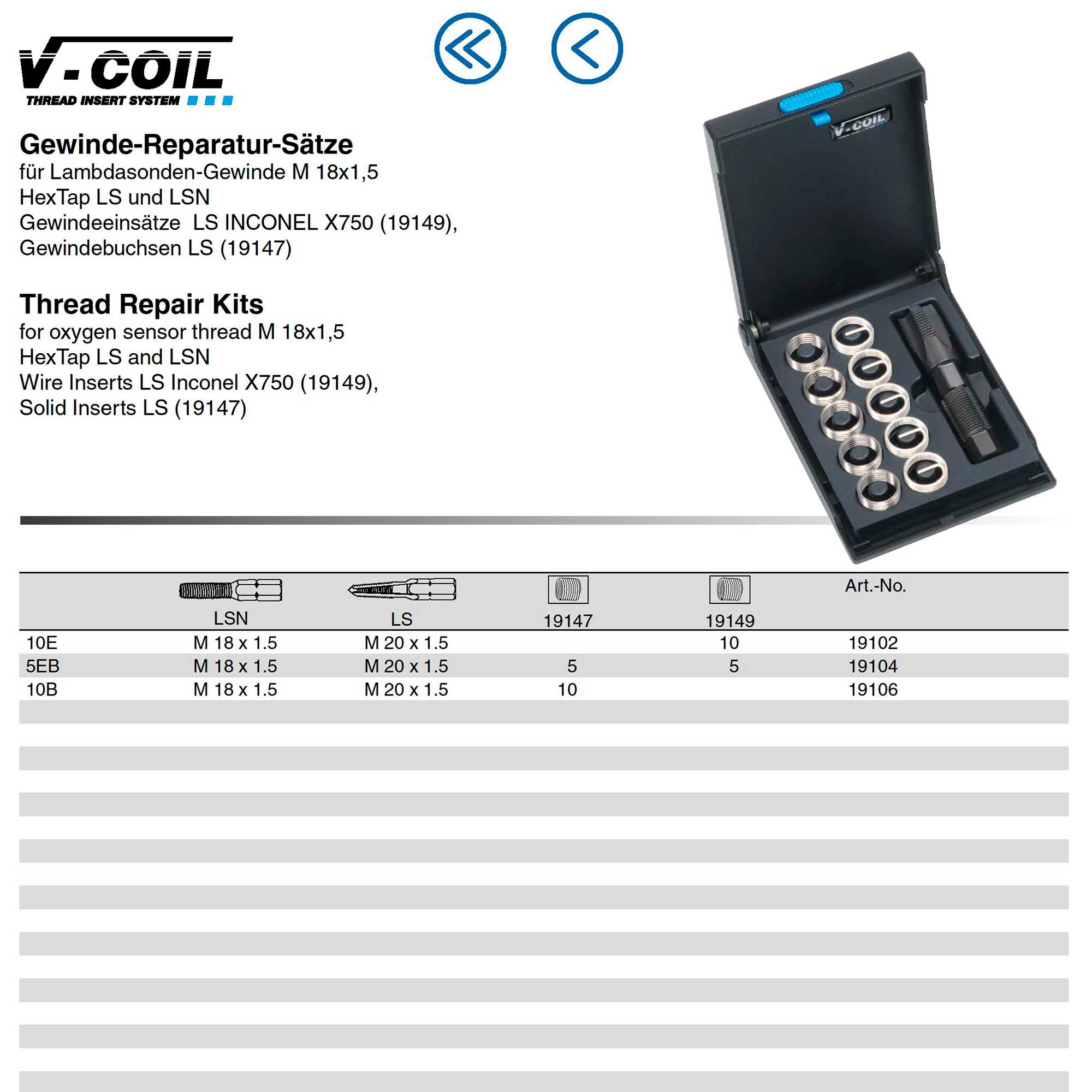 Набор для восстановления резьбы 10E М18х1,5 12пр V-Coil Volkel 19102