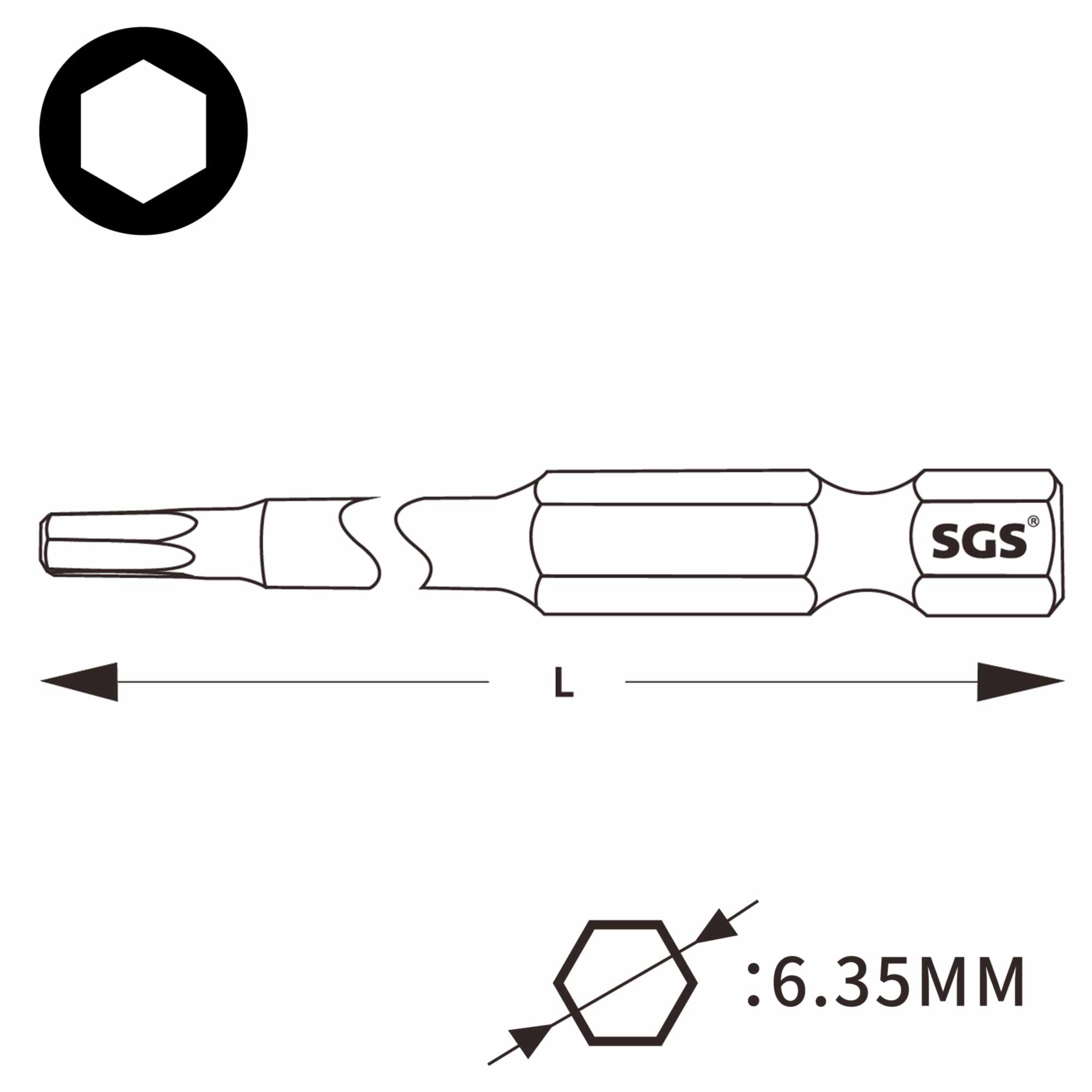 Бита шестигранная SGS HEX5,0х75мм S2 1шт 6375-H5.0