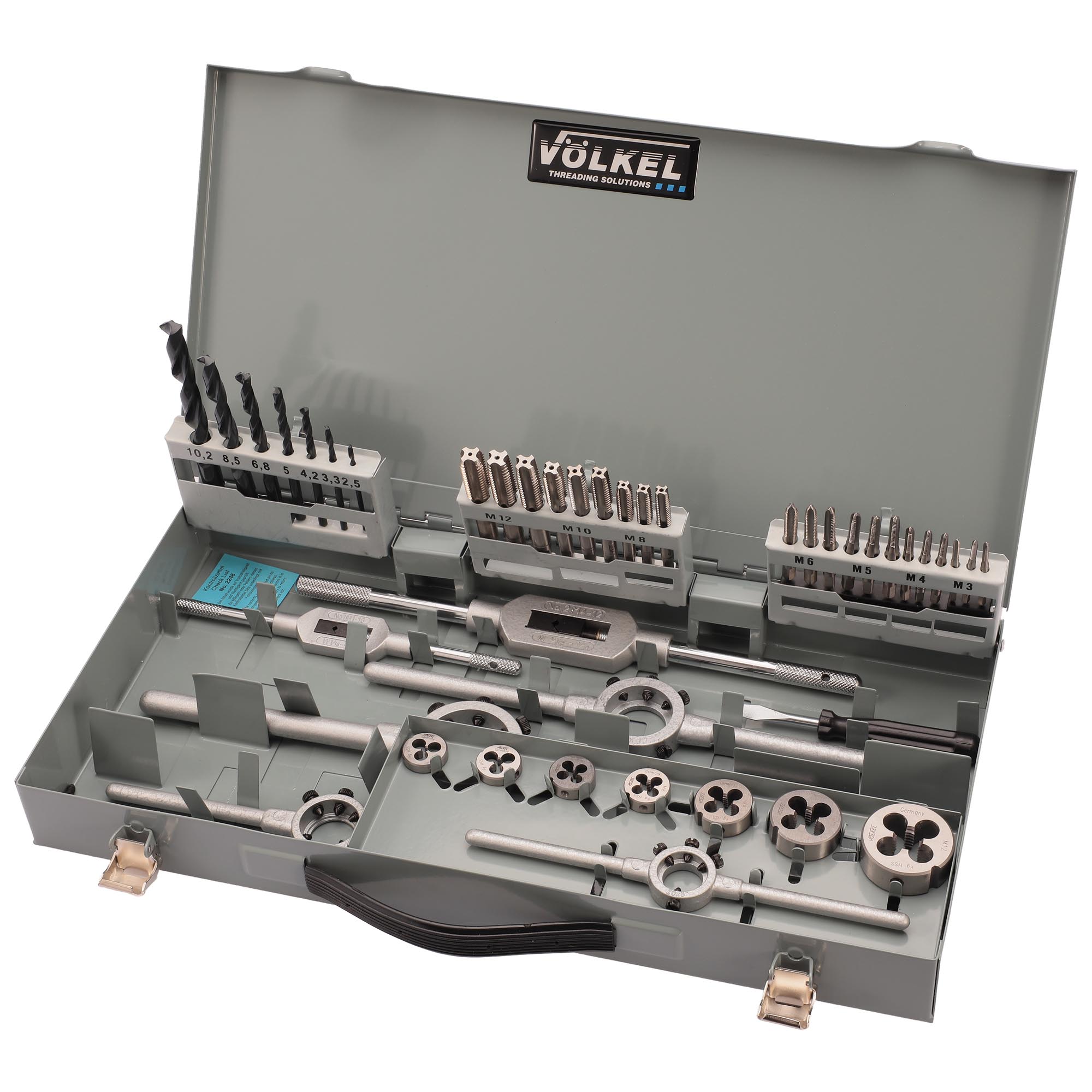 Набор метчиков и плашек Volkel M3-M12 HSS-G 44пр 49111