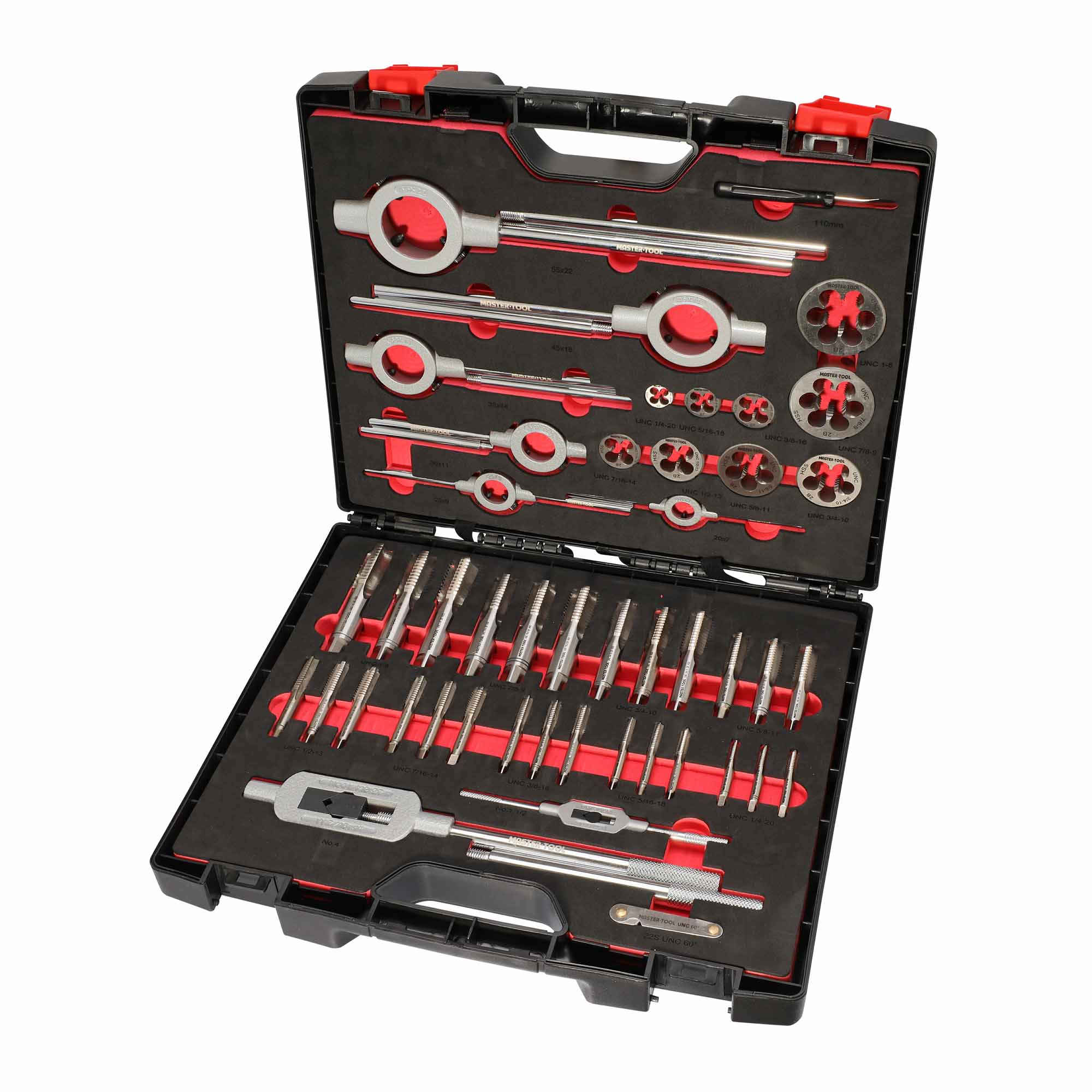 Набор метчиков и плашек MASTER-TOOL UNC 1/4"-1,0" HSS-G 46пр 1014901010005