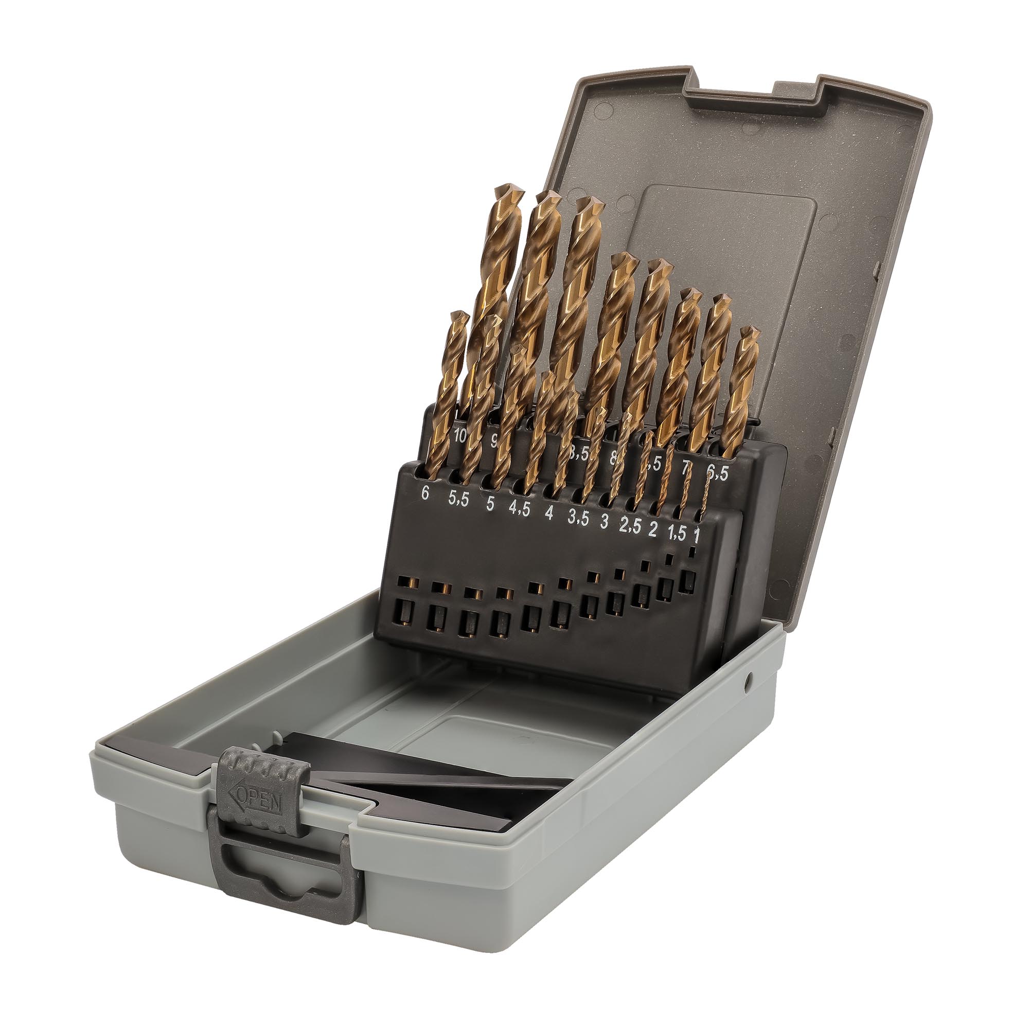 Набор сверл по металлу H-Tools 1-10мм 19шт HSSE-Co5 135° DIN338 215214ROHT